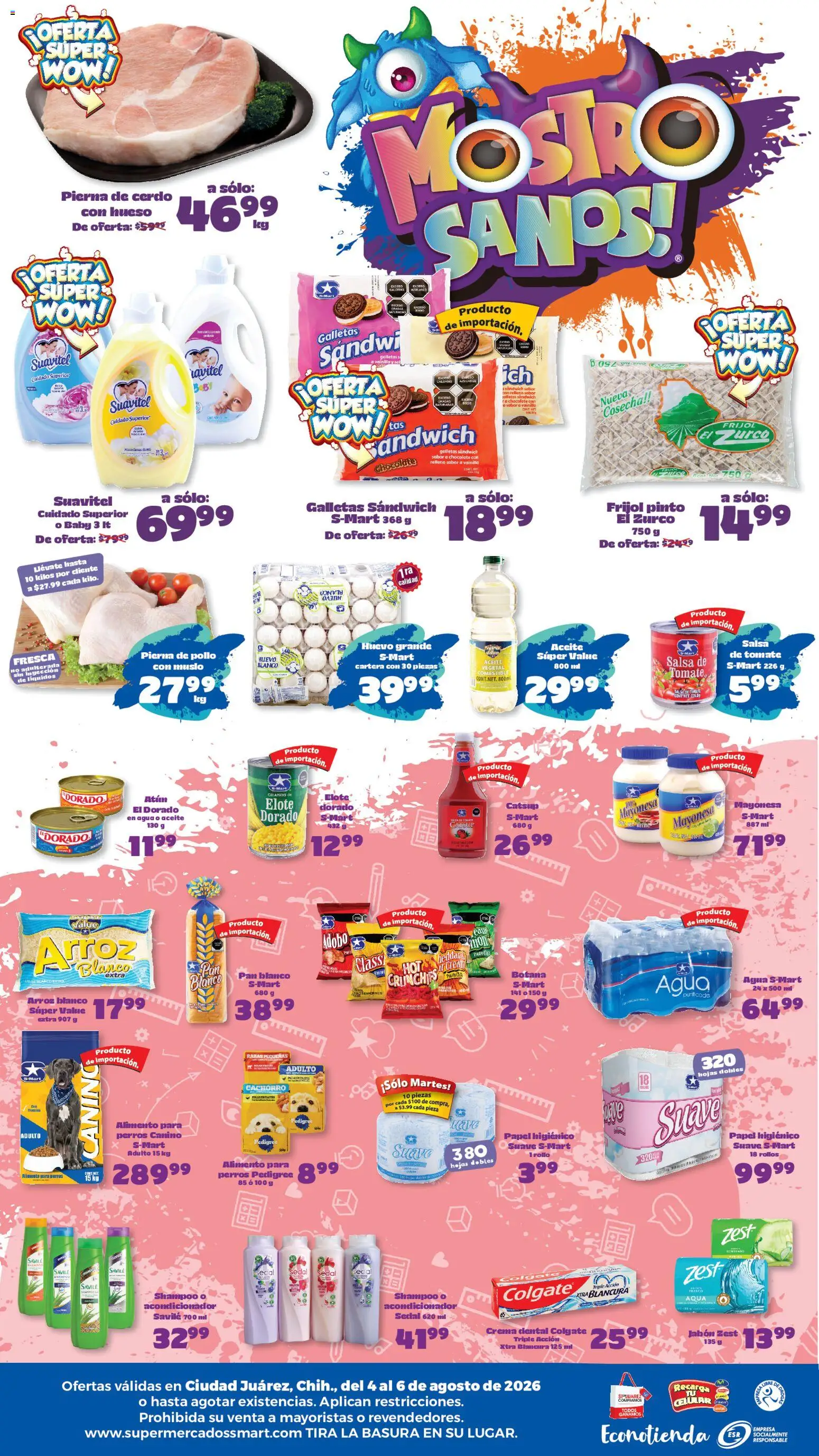 Nuevas ofertas de S-Mart válidas en toda la República Mexicana desde el 04/08/2026. ¡Encuentra las mejores ofertas en S-Mart folleto Juárez! | Página: 2 | Productos: Tomate, Chocolate, Arroz, Papel higiénico