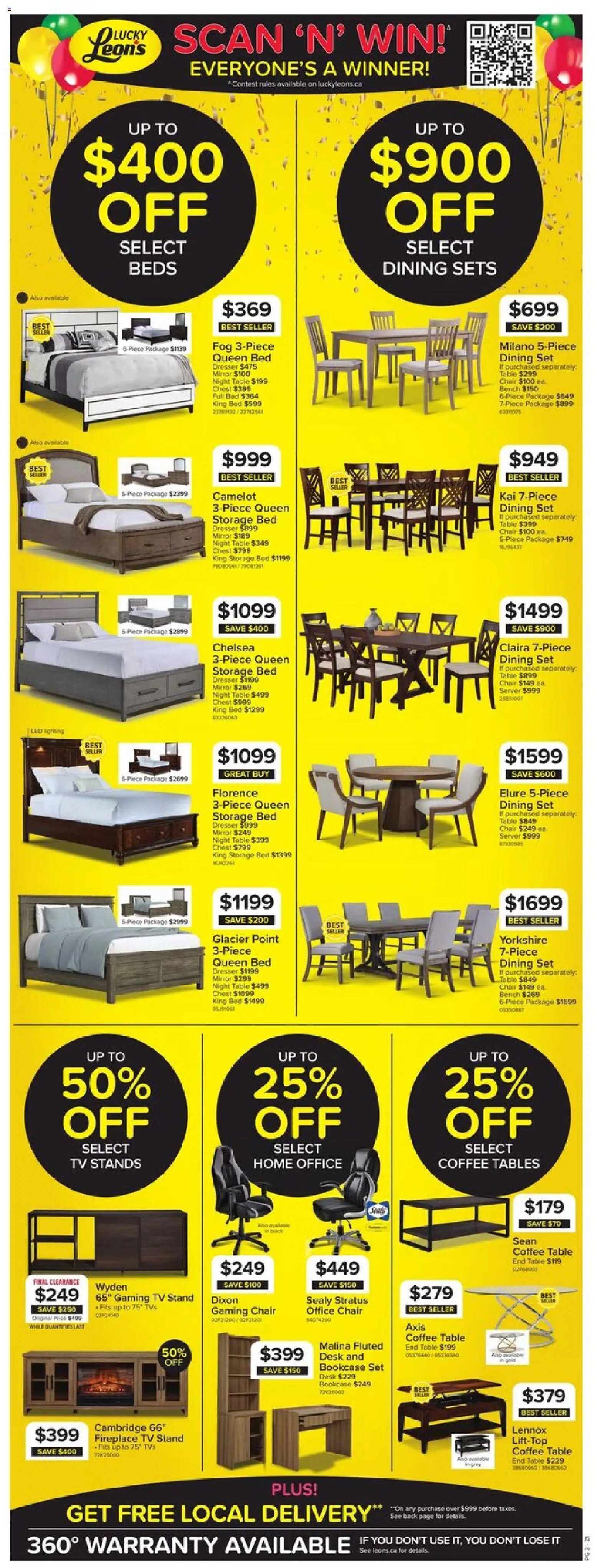 Leon's flyer valid from Sep 10, 2026 | Page: 3 | Products: Dining set, Tv, Coffee table, Chair