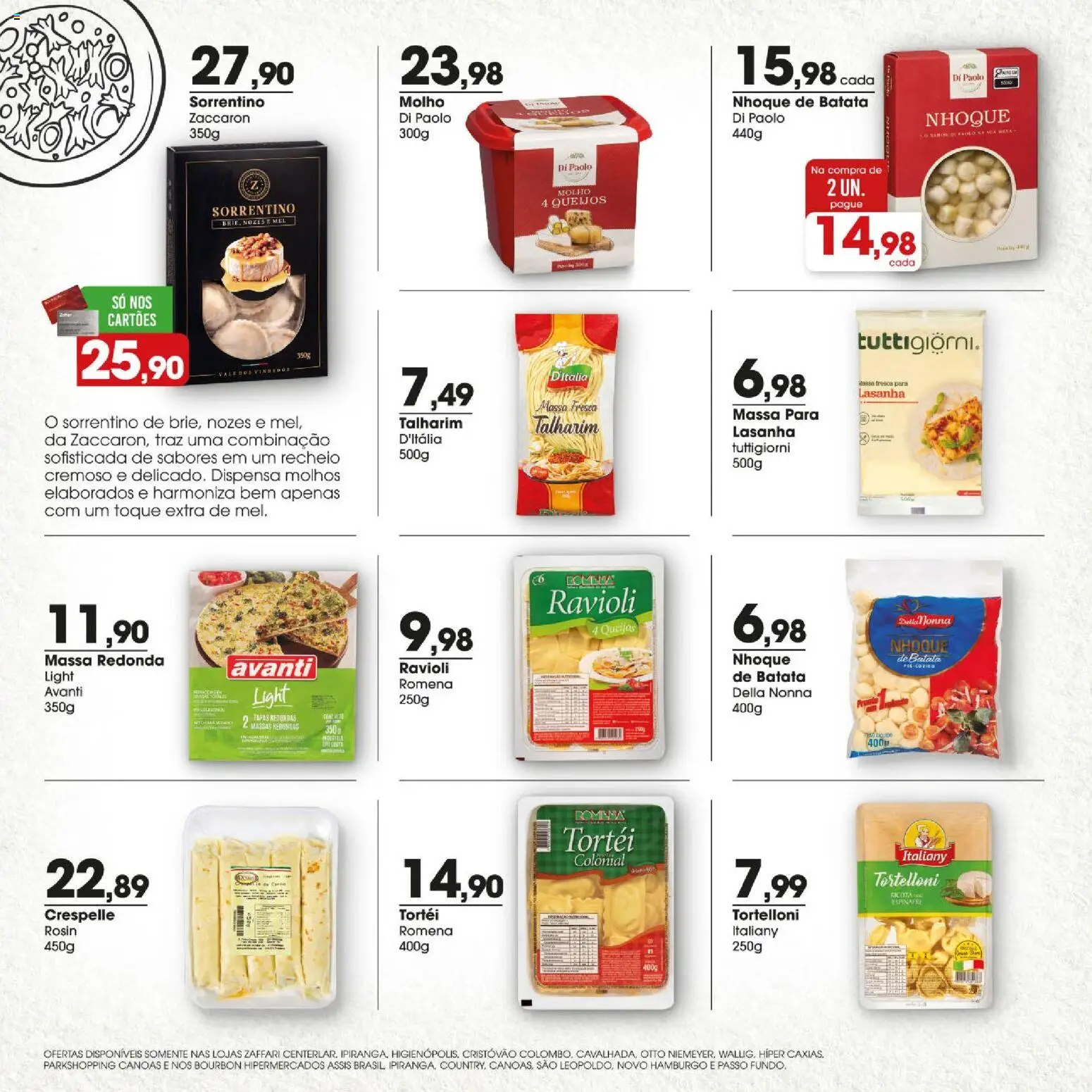 Zaffari Folheto - válido de 25/06/2026 | Página: 8 | Produtos: Talharim, Massa, Nozes, Lasanha