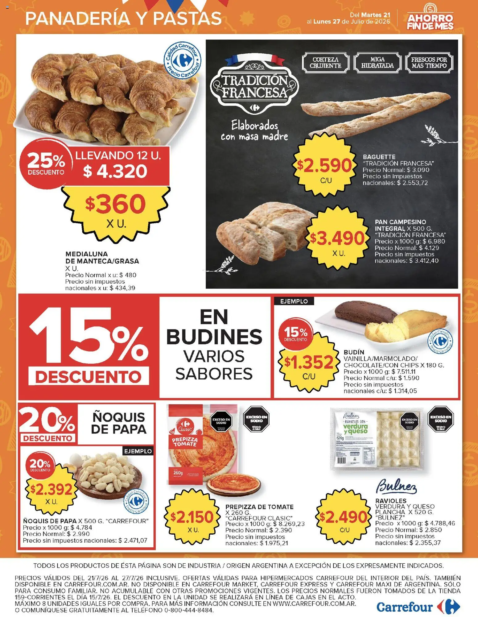Carrefour ofertas │ válido desde el 21/07/2026 | Página: 7 | Productos: Teléfono, Papa, Budín, Tomate