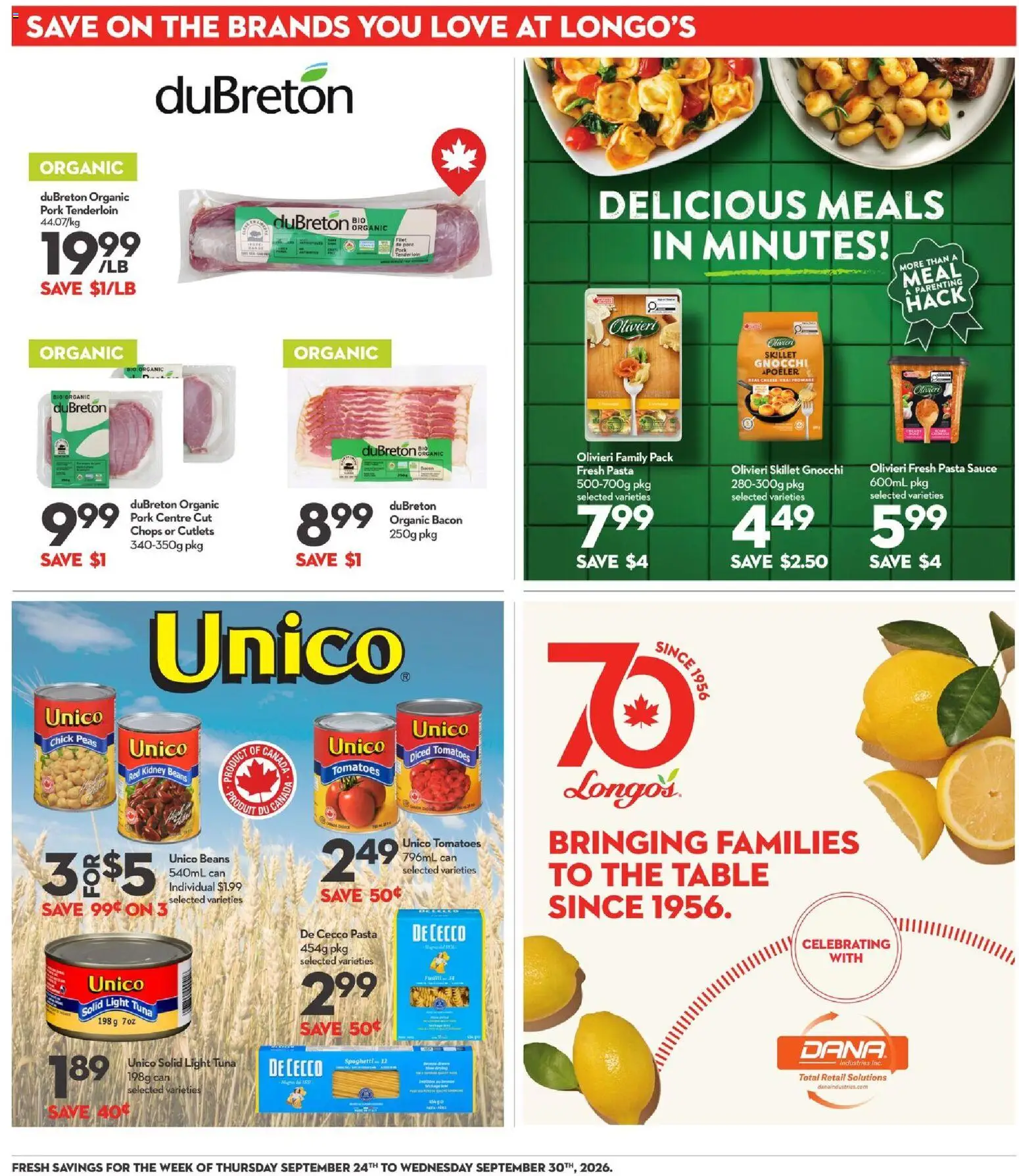 Longo's flyer valid from Sep 24, 2026 | Page: 18 | Products: Gnocchi, Tuna, Table, Pork tenderloin