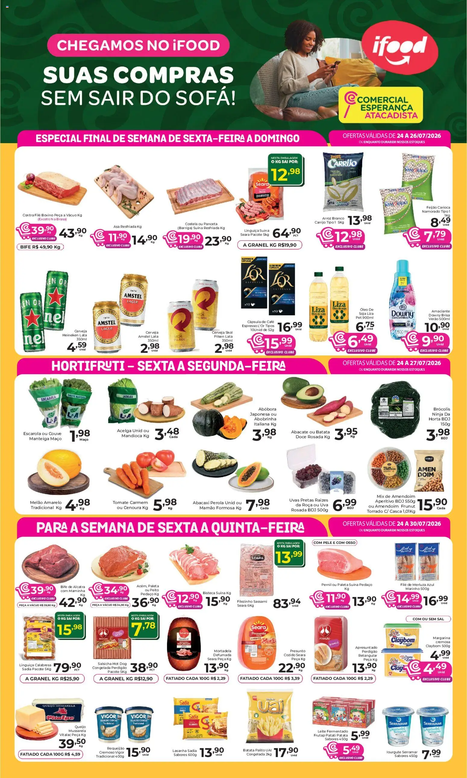 Comercial Esperança Folheto - válido de 24/07/2026 | Página: 1 | Produtos: Abóbora, Leite, Mortadela, Cenoura