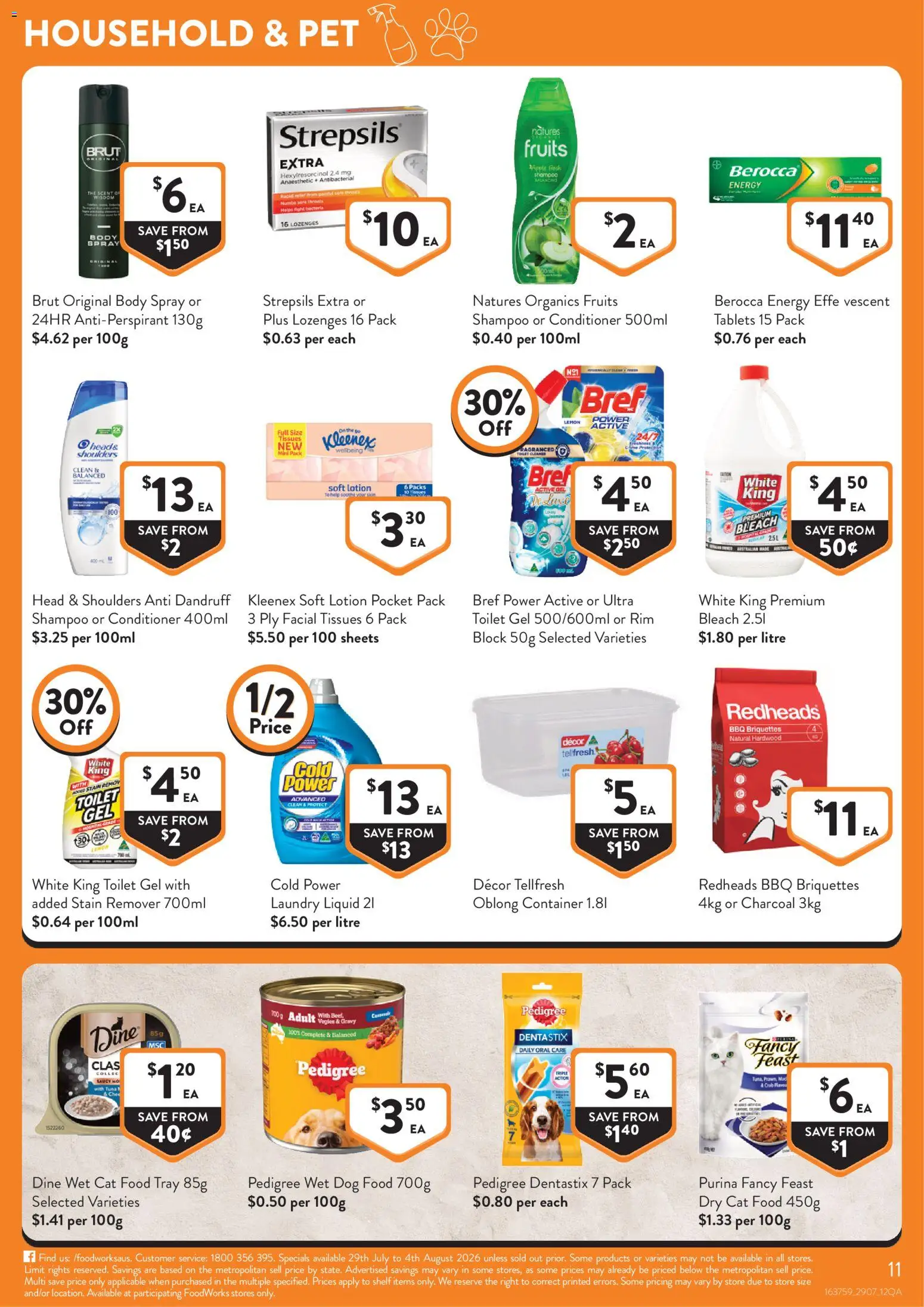 Foodworks catalogue - valid from 29/07/2026 | Page: 11 | Products: Decor, Toilet, Stain remover, Tuna