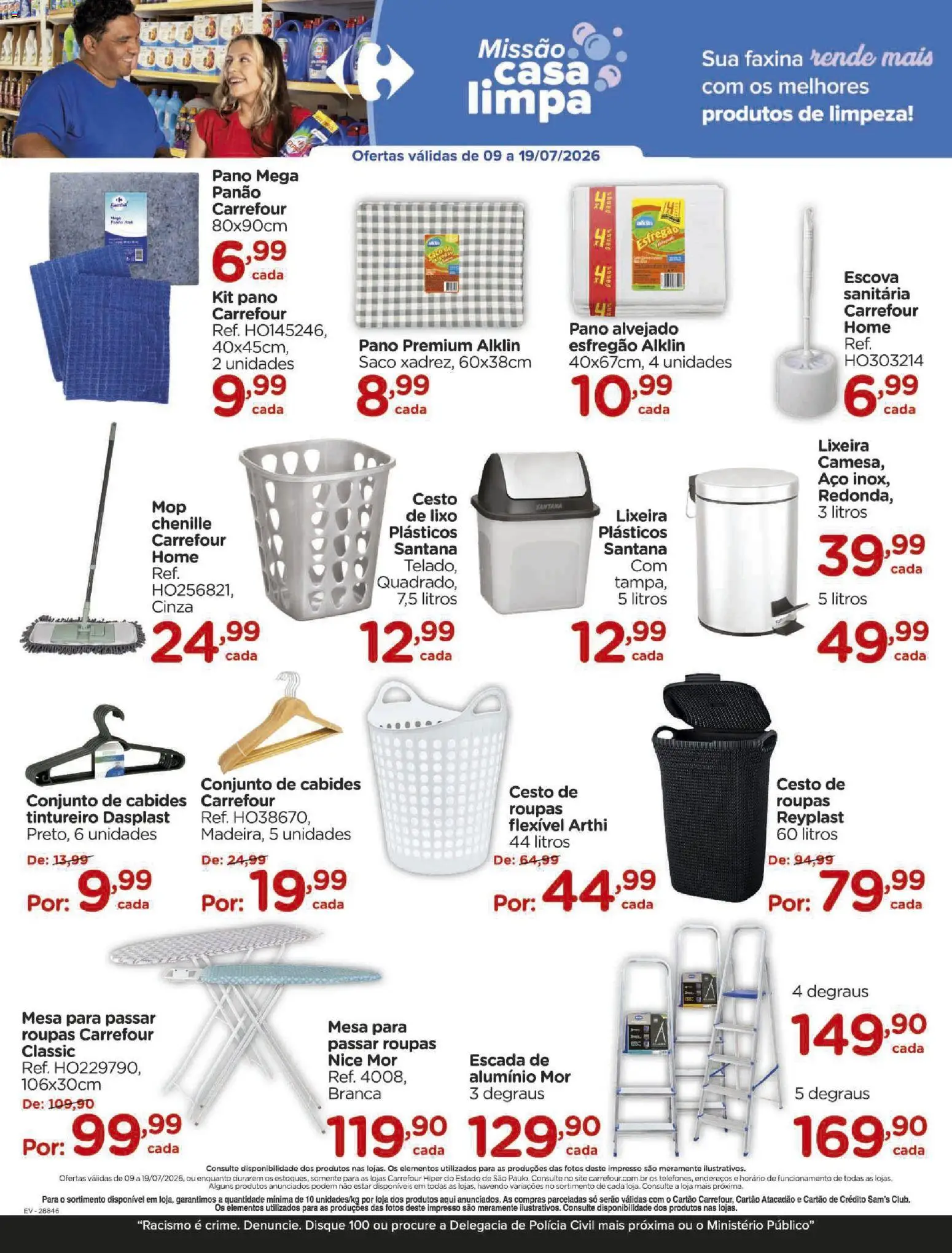 Carrefour Folheto - válido de 09/07/2026 | Página: 11 | Produtos: Escova, Mesa, Escada, Cesto de roupas