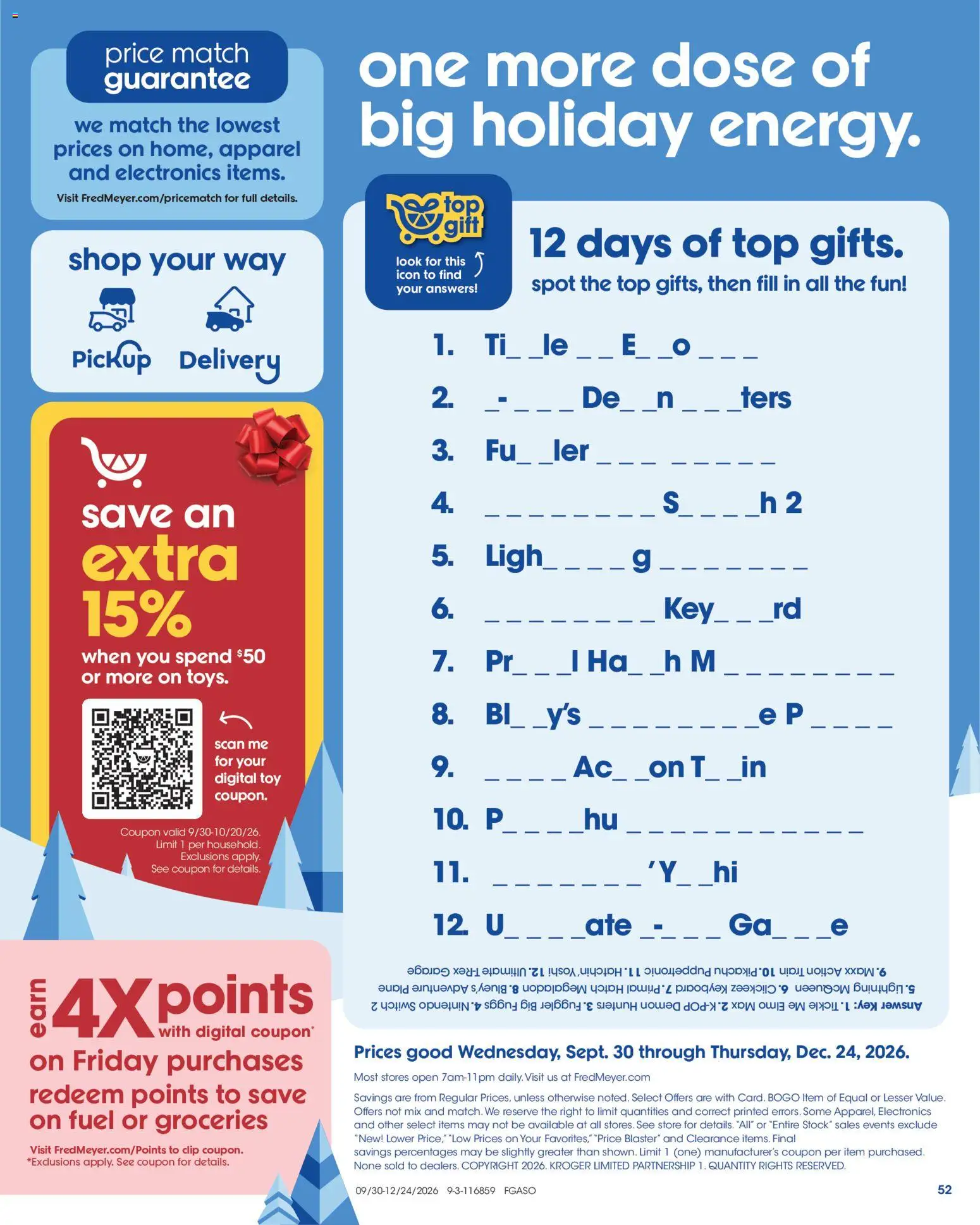 Fred Meyer Extra Ad - valid from 09/30/2026 | Page: 52 | Products: Nintendo Switch, Clip, Groceries, Keyboard