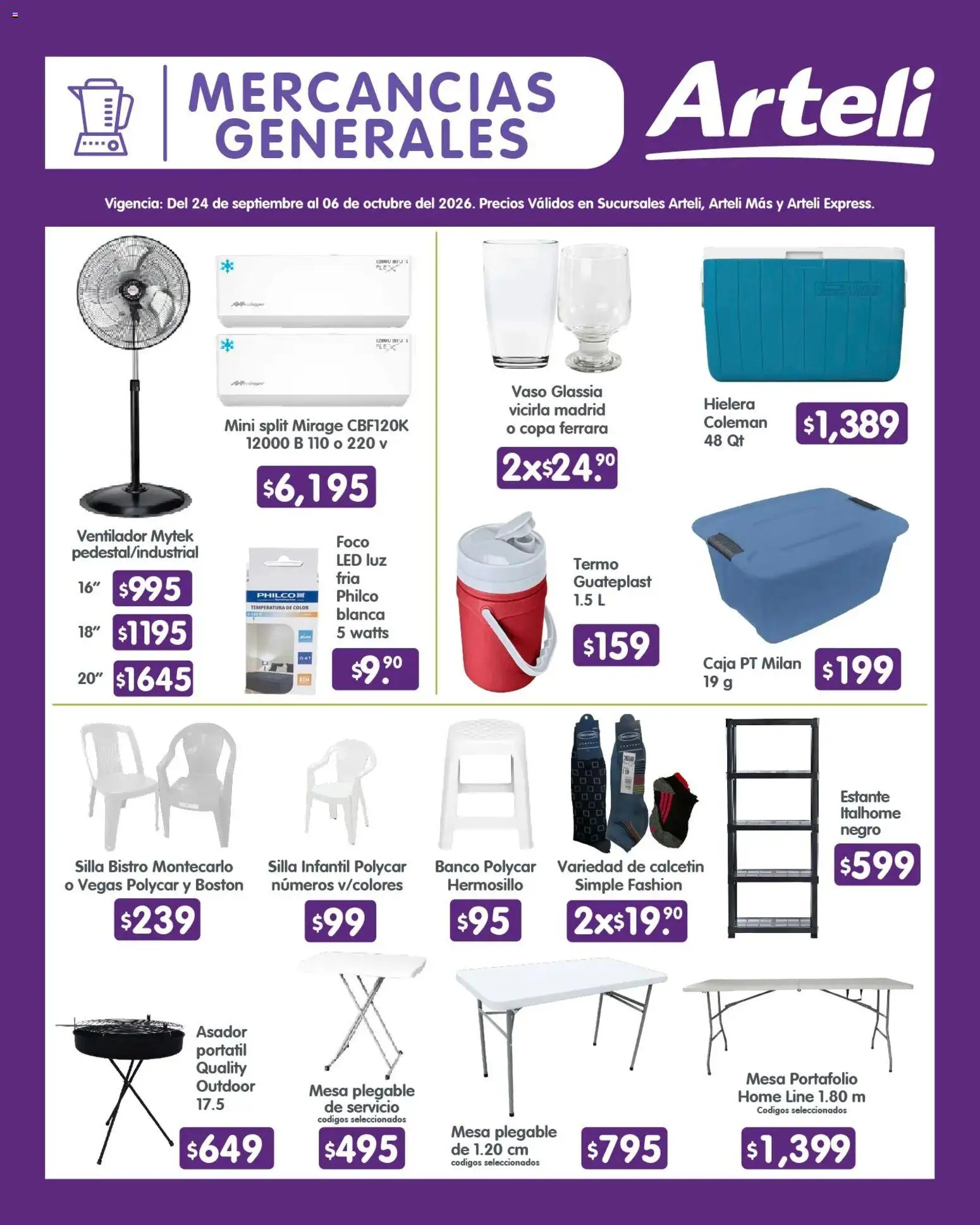 Nuevas ofertas de Arteli válidas en toda la República Mexicana desde el 24/09/2026. ¡Encuentra las mejores ofertas en Arteli folleto Quincenal! | Página: 16 | Productos: Mesa plegable, Ventilador, Caja, Foco