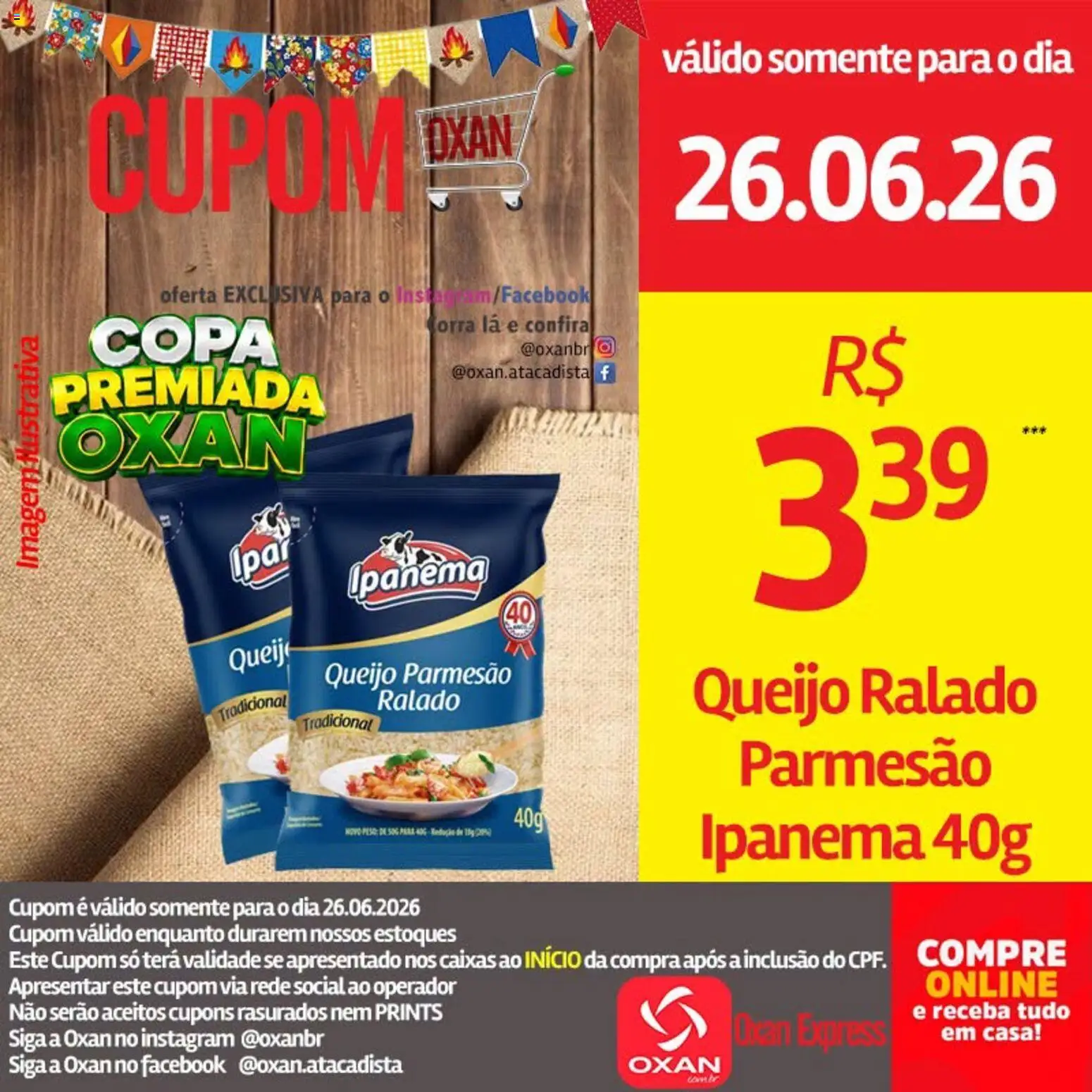 Oxan Atacadista Folheto - válido de 26/06/2026 | Página: 19 | Produtos: Copa, Parmesão, Queijo ralado, Queijo parmesão