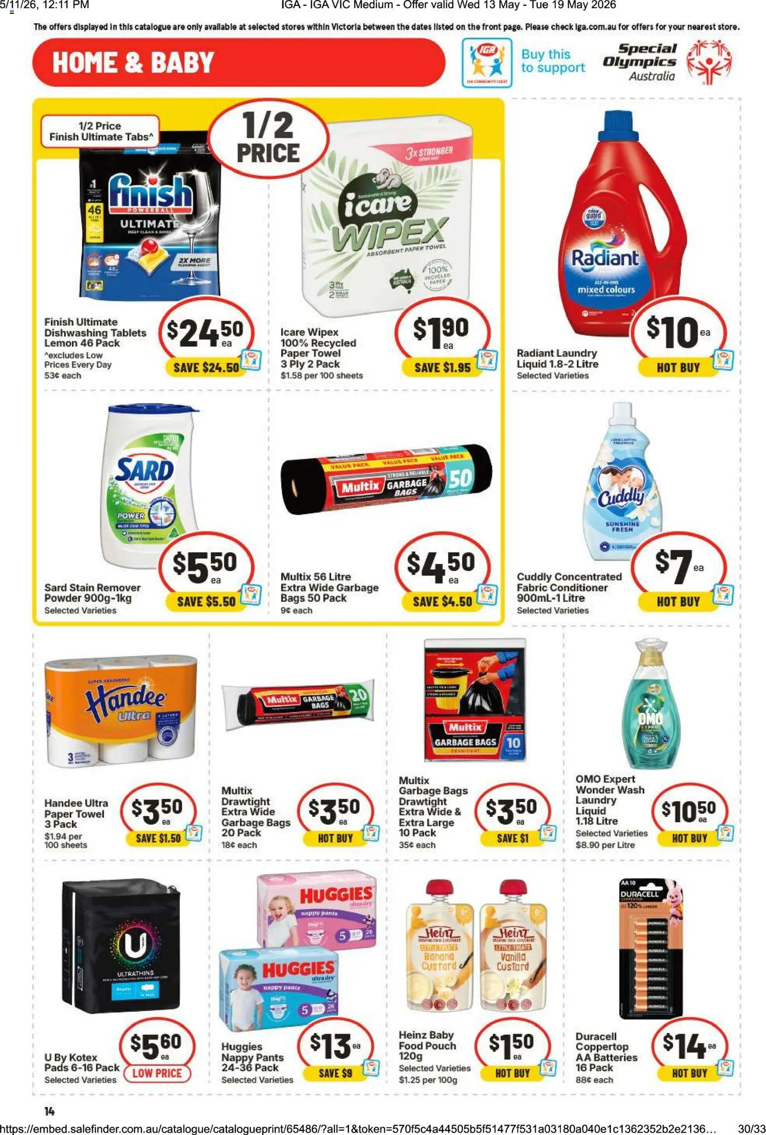 IGA catalogue - valid from 13.05.2026 | Page: 14 | Products: Fish, Onions, Steak, Fridge