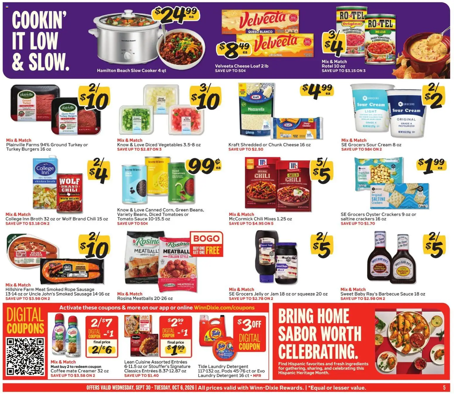 Winn Dixie Weekly Weekly Ad - valid from 09/30/2026 | Page: 5 | Products: Coffee, Mozzarella, Chili, Beans