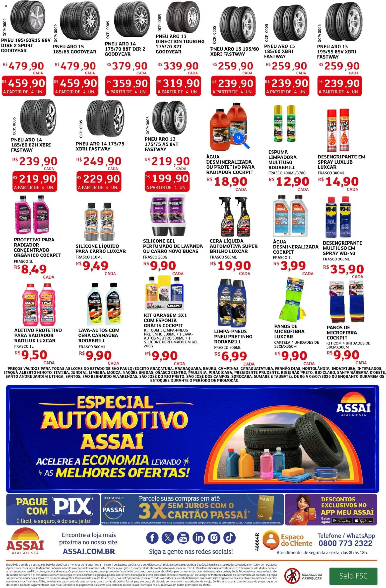 Assaí Atacadista Folheto - válido de 06/07/2026 | Página: 4 | Produtos: Pneu, Esponja, Base, Bebida