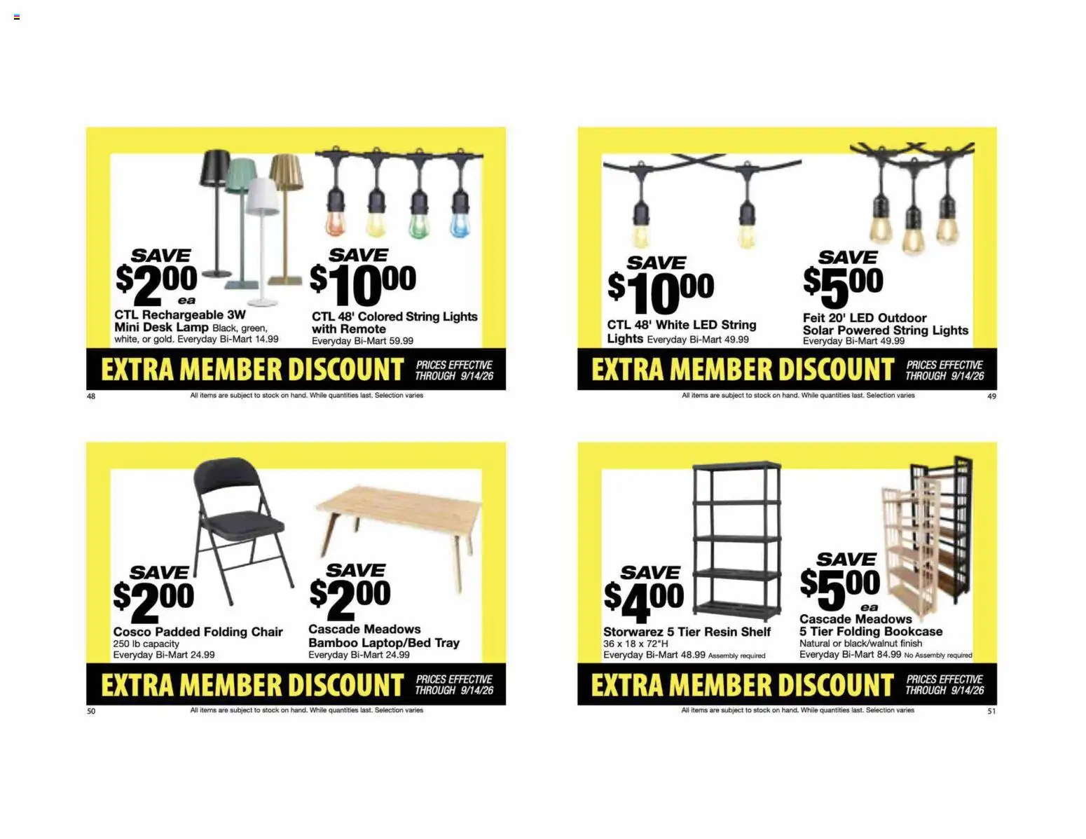 Bi-Mart Extra Member Discount Book - valid from 08/24/2026 | Page: 14 | Products: Shelf, Lamp, Bookcase, Desk
