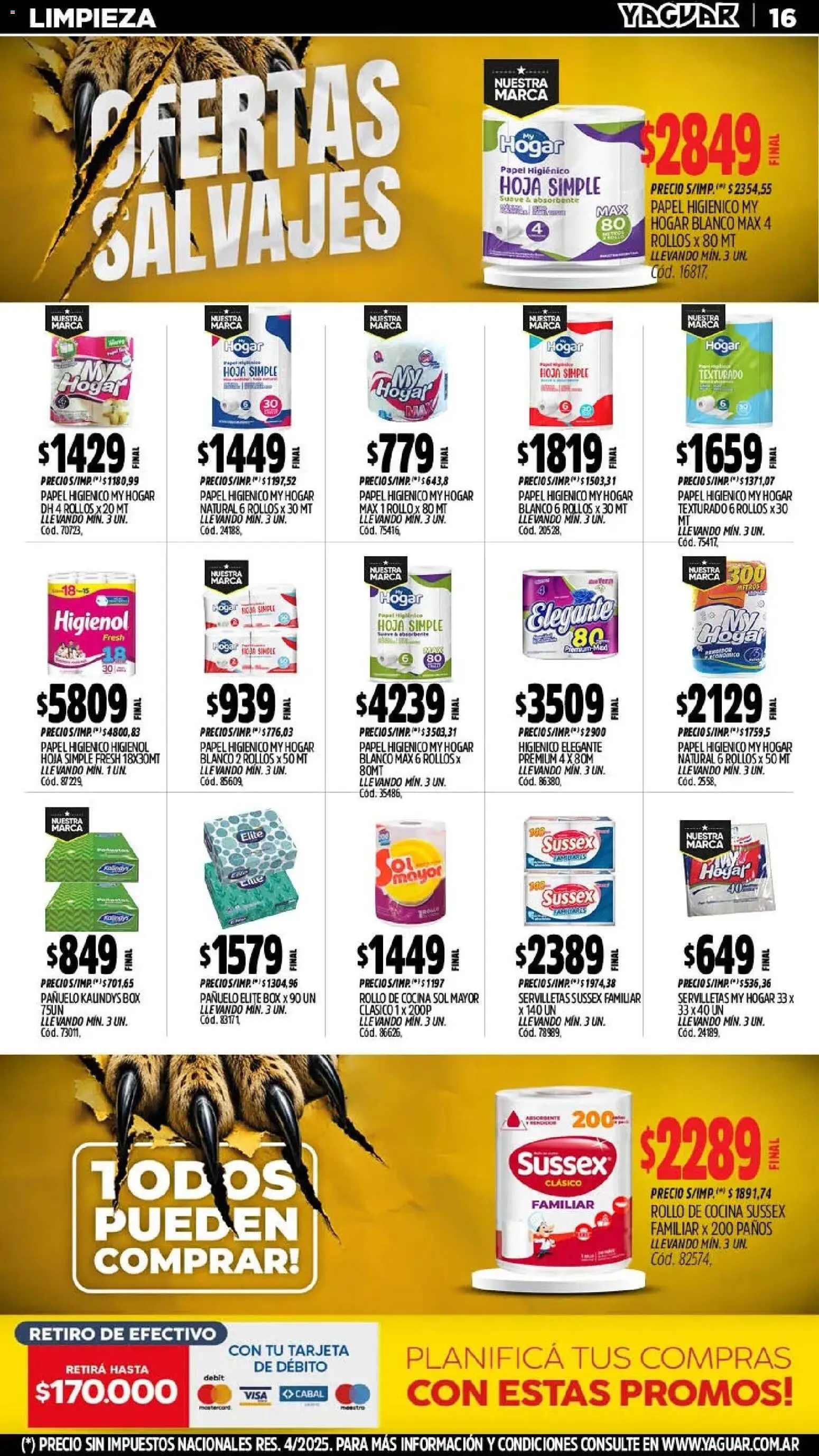Yaguar - Oferta Semanal Neuquen │ válido desde el 10/08/2026 | Página: 17 | Productos: Papel higiénico, Pañuelo, Cocina, Servilletas