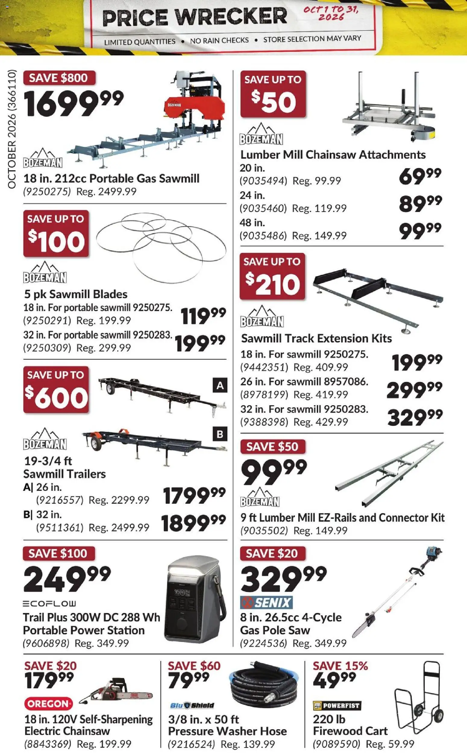 Princess Auto flyer valid from Oct 1, 2026 | Page: 13 | Products: Electric chainsaw, Connector, Chainsaw, Firewood