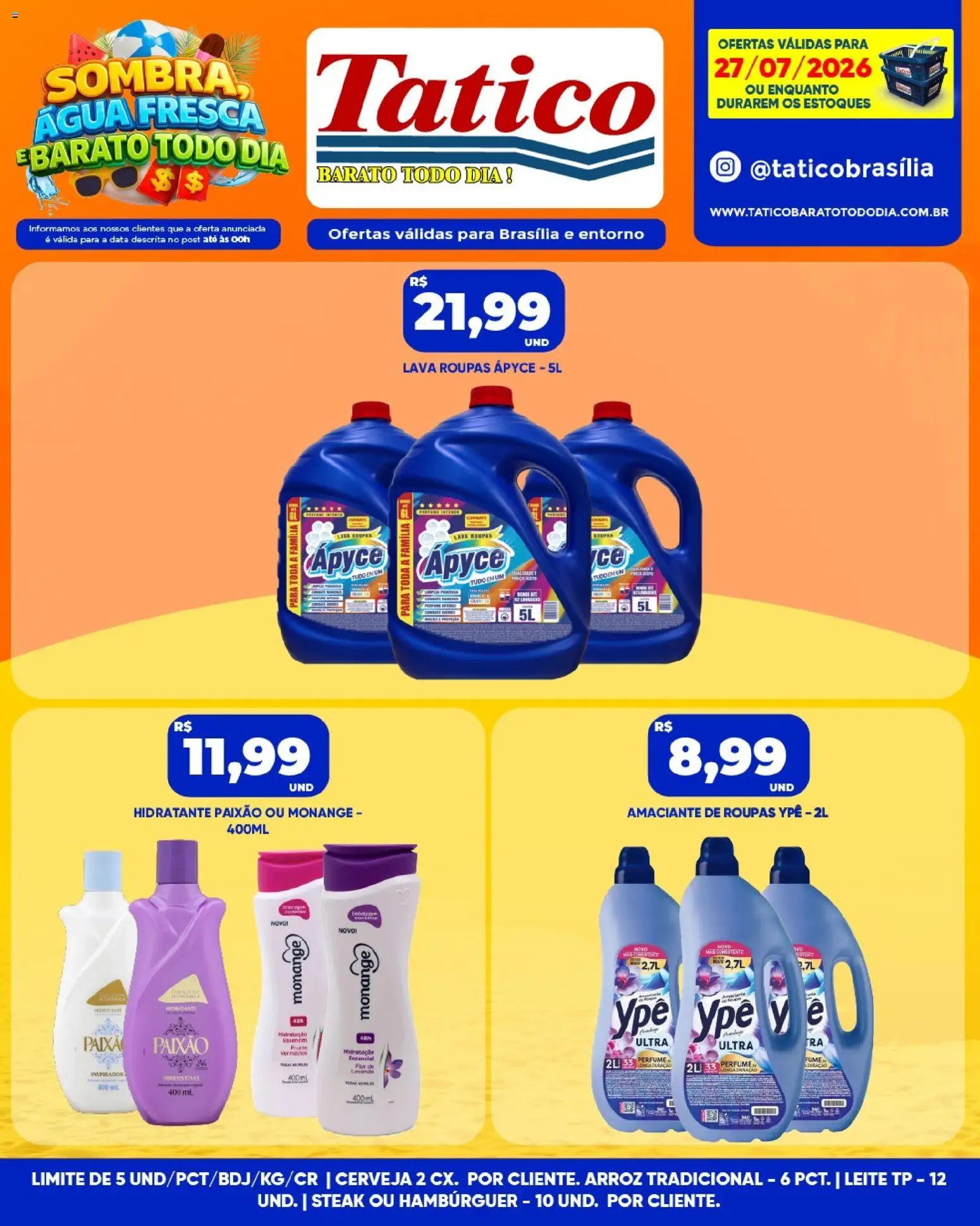 Tatico Folheto - válido de 27/07/2026 | Página: 10 | Produtos: Amaciante de roupas, Leite, Arroz, Hambúrguer
