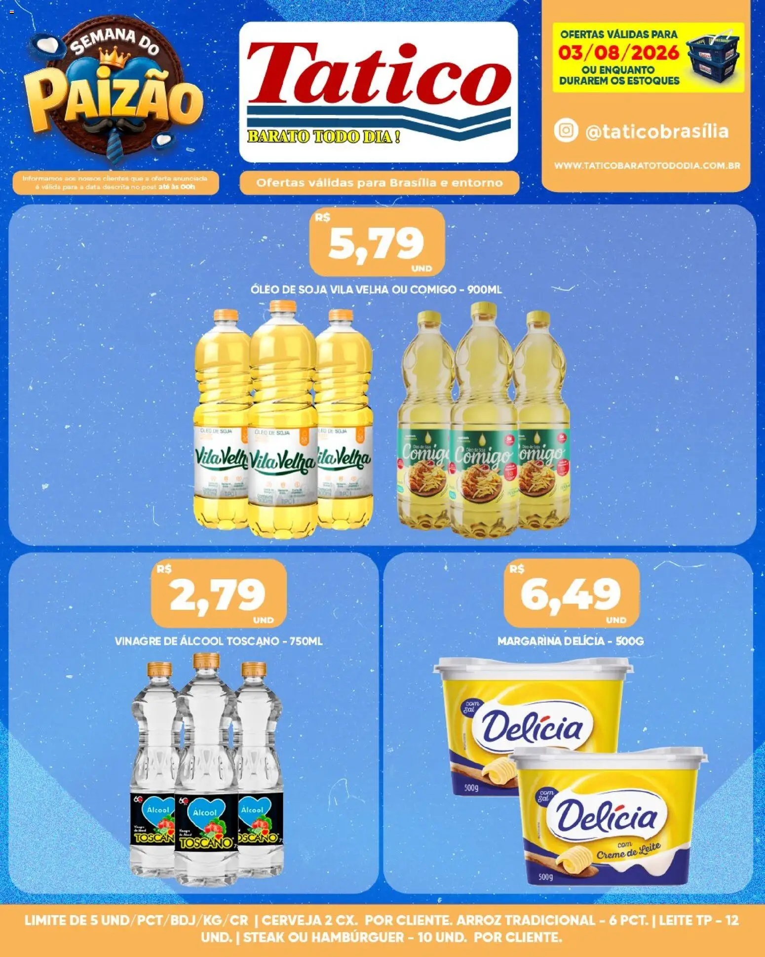 Tatico Folheto - válido de 03/08/2026 | Página: 3 | Produtos: Vinagre, Óleo, Creme de leite, Margarina
