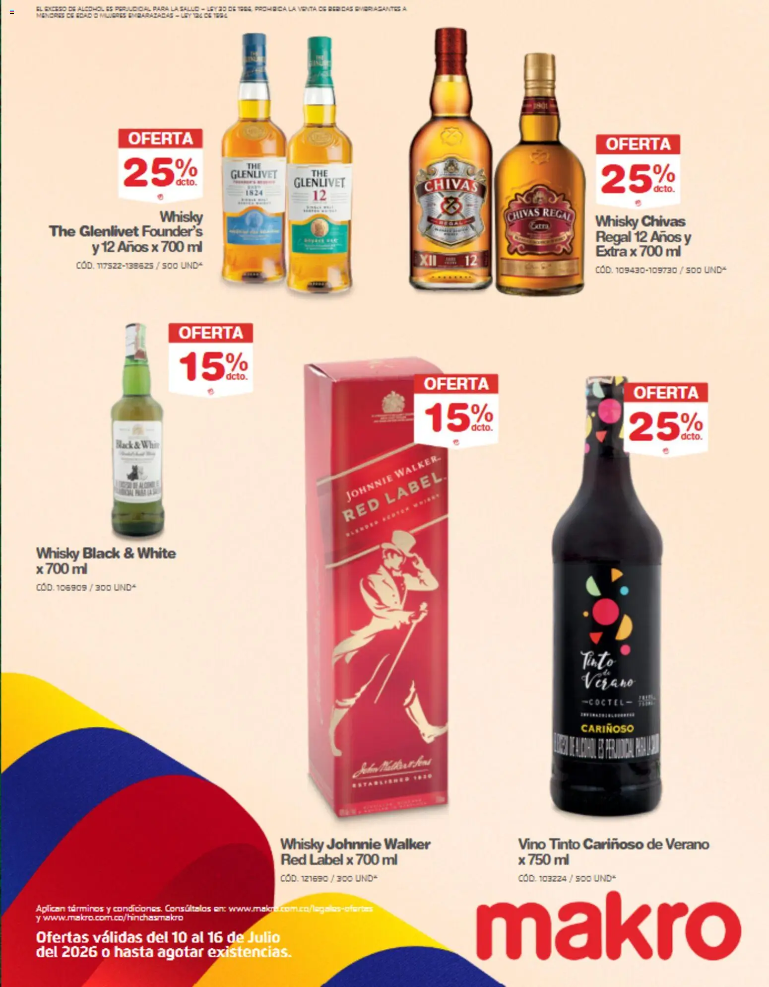 Makro revista - valida desde el 10/07/2026 | Página: 28 | Productos: Whisky, Vino tinto, Vino, Alcohol