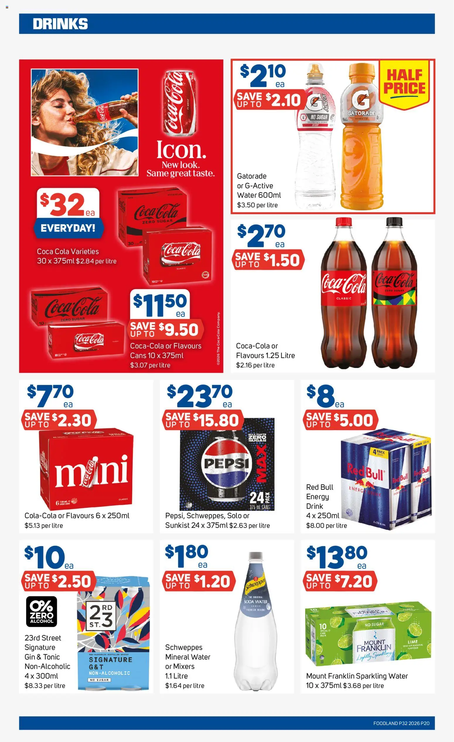 Foodland catalogue - valid from 05/08/2026 | Page: 20 | Products: Coca Cola, Gin, Pepsi, Sugar