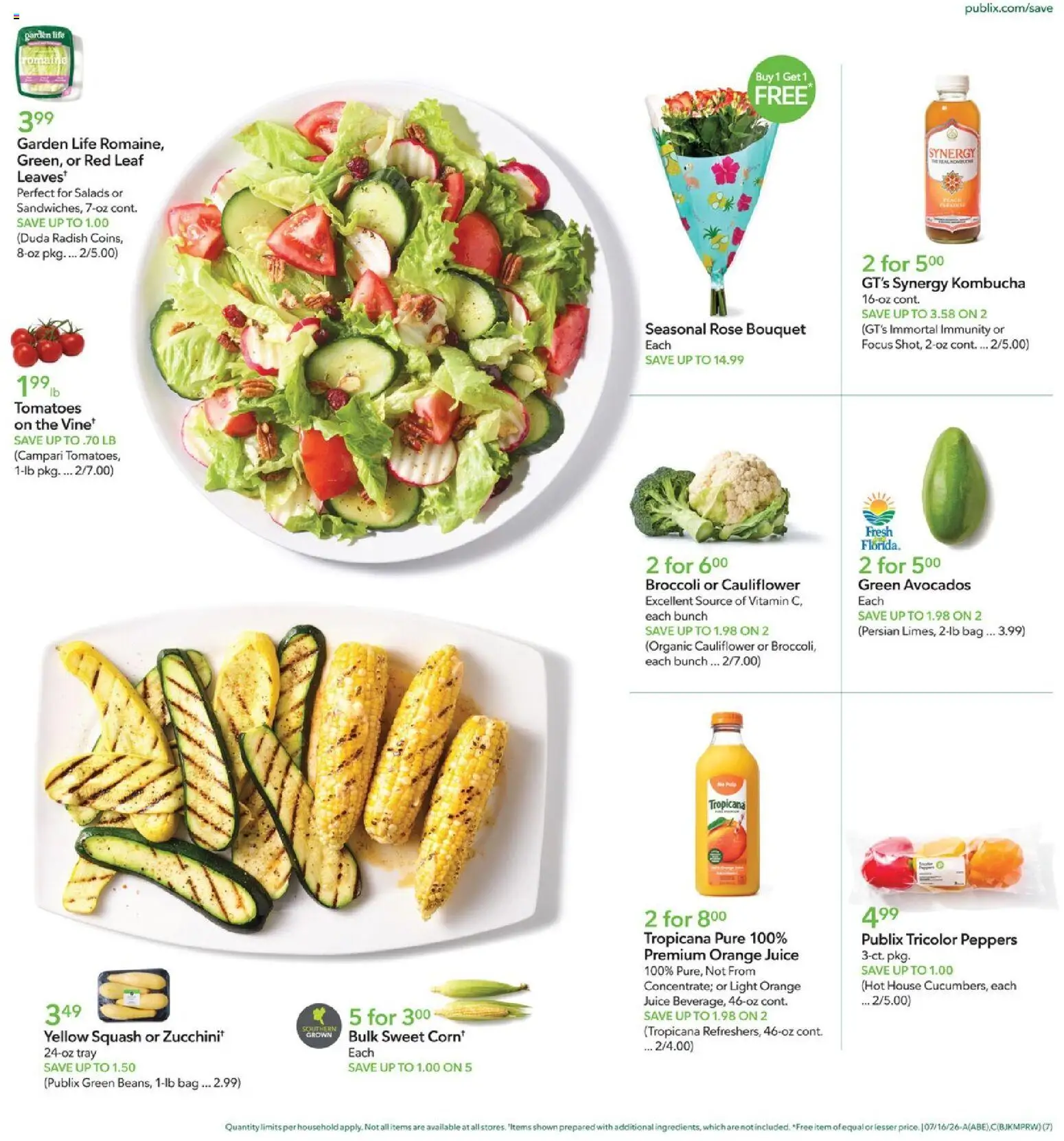 Publix Weekly Ad - valid from 07/15/2026 | Page: 7 | Products: Romaine, Juice, Cauliflower, Bag