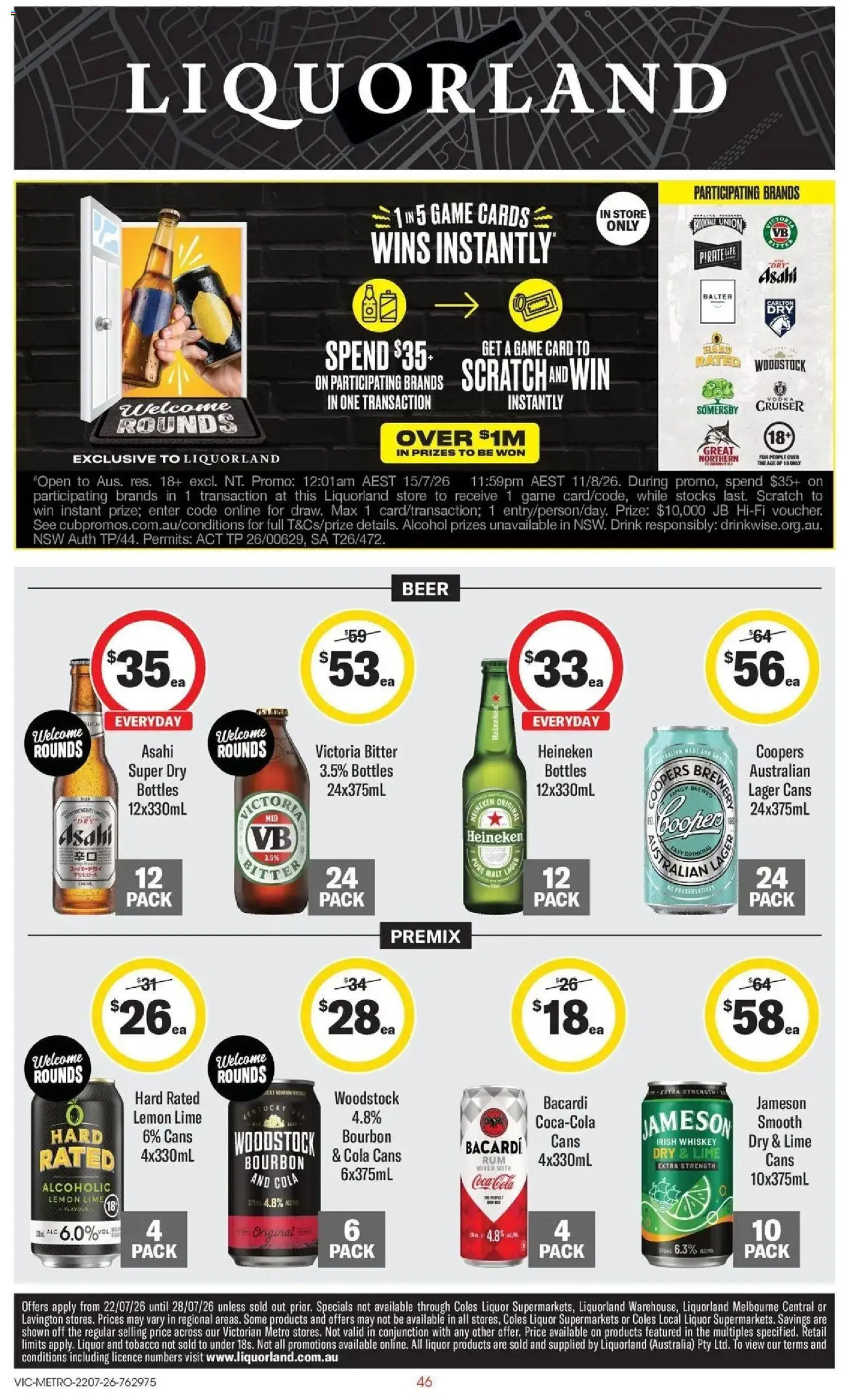 Coles catalogue - valid from 22/07/2026 | Page: 46 | Products: Beer, Bourbon, Lemon, Game