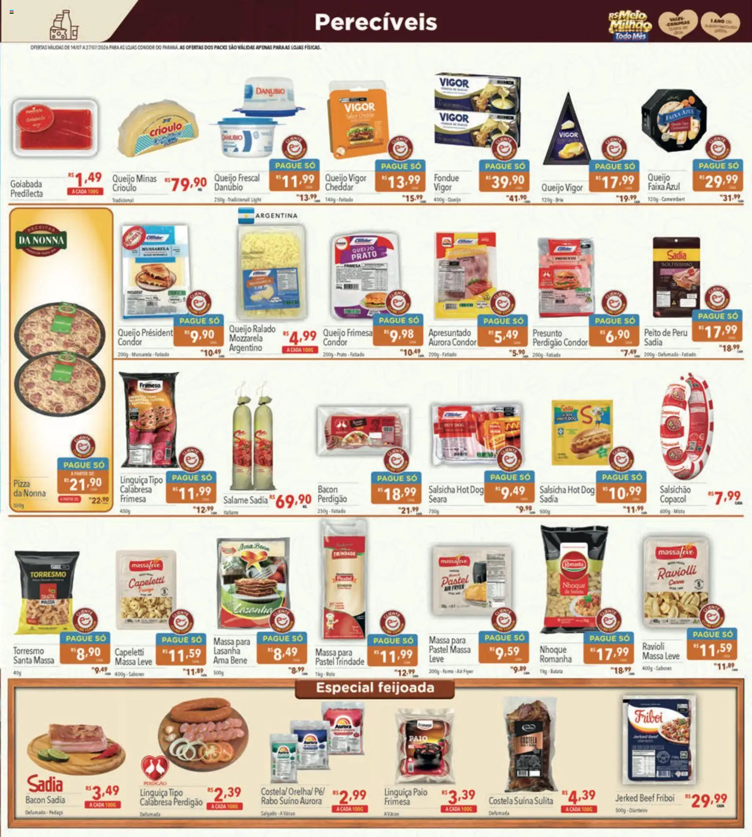 Supermercados Condor Folheto - válido de 14/07/2026 | Página: 13 | Produtos: Salsicha, Salame, Massa, Mussarela