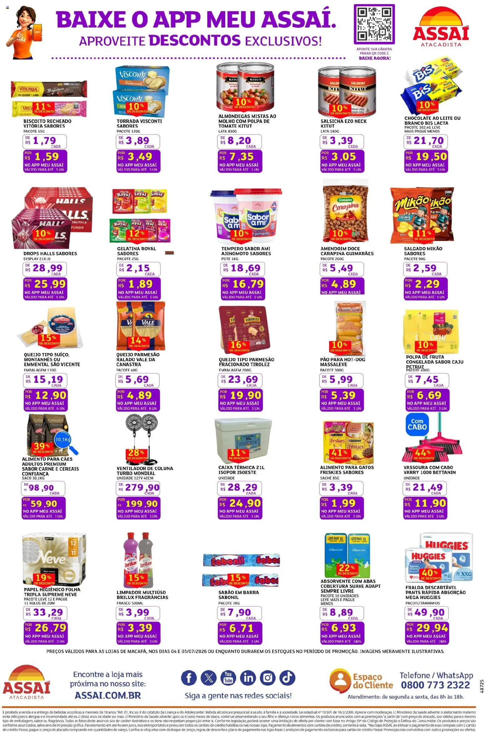 Assaí Atacadista Folheto - válido de 04/07/2026 | Página: 3 | Produtos: Pneus, Cereais, Telefone, Absorvente
