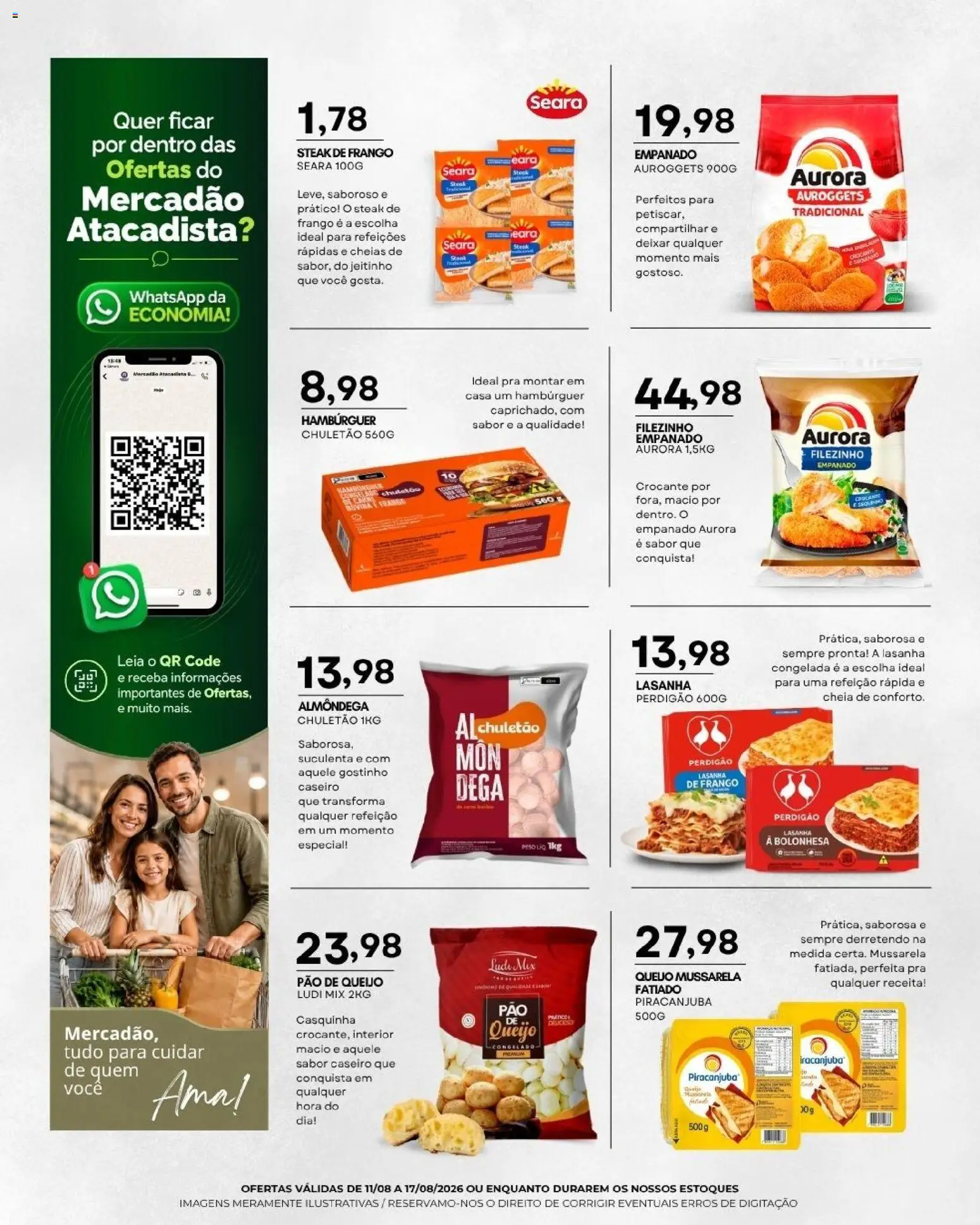 Mercadão Atacadista Folheto - válido de 11/08/2026 | Página: 3 | Produtos: Hambúrguer, Chuletão, Mussarela, Pão de queijo