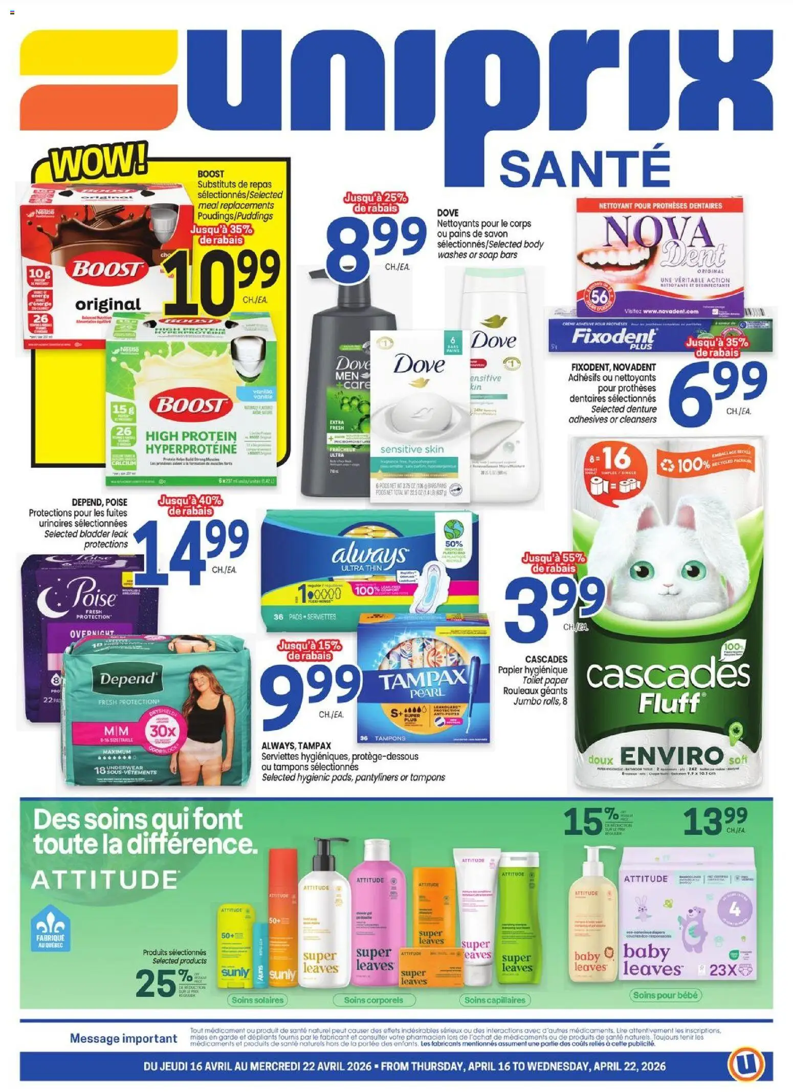 Uniprix flyer valid from 16.04.2026 | Page: 1 | Products: Soap, Underwear