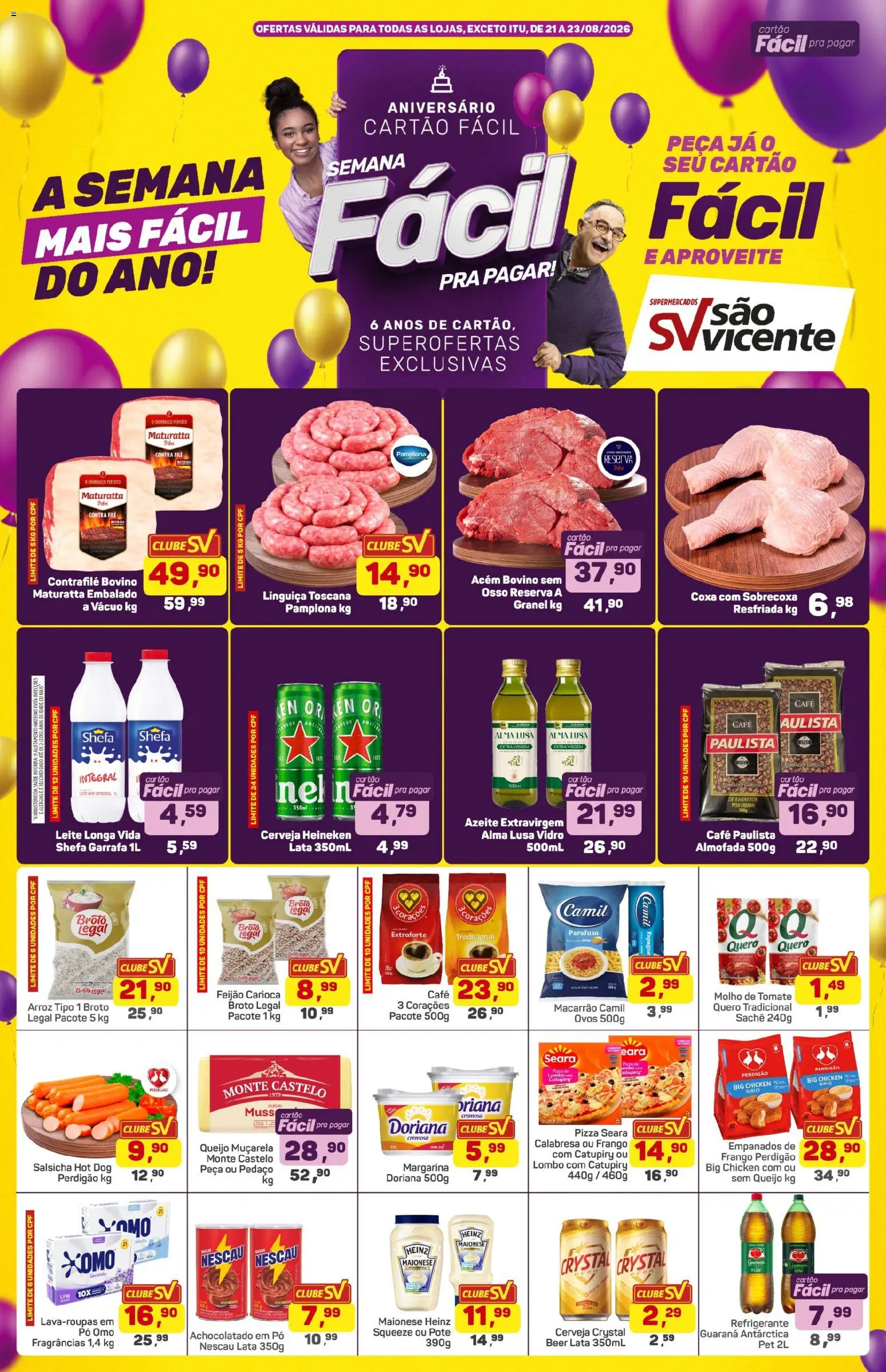 Supermercados São Vicente Folheto - válido de 21/08/2026 | Página: 1 | Produtos: Leite longa vida, Nescau, Ovos, Arroz
