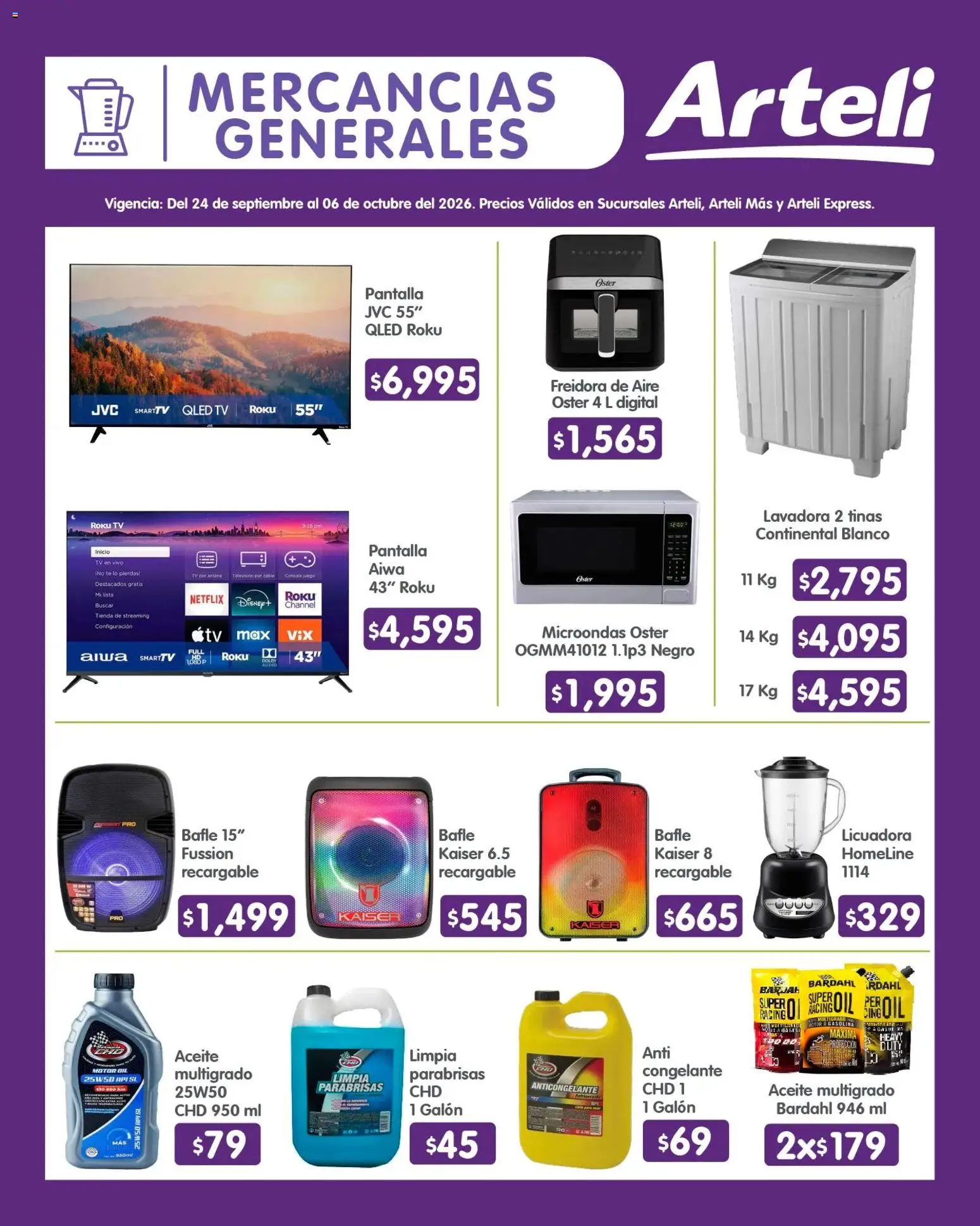 Nuevas ofertas de Arteli válidas en toda la República Mexicana desde el 24/09/2026. ¡Encuentra las mejores ofertas en Arteli folleto Quincenal! | Página: 15 | Productos: Freidora de aire, Licuadora, Lavadora, Té