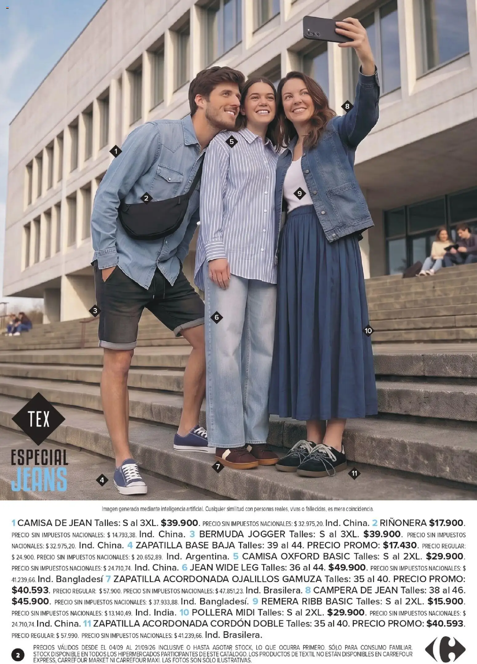 Carrefour - Tex | Especial Jeans │ válido desde el 04/09/2026 | Página: 2 | Productos: Pollera, Jean, Riñonera, Gamuza