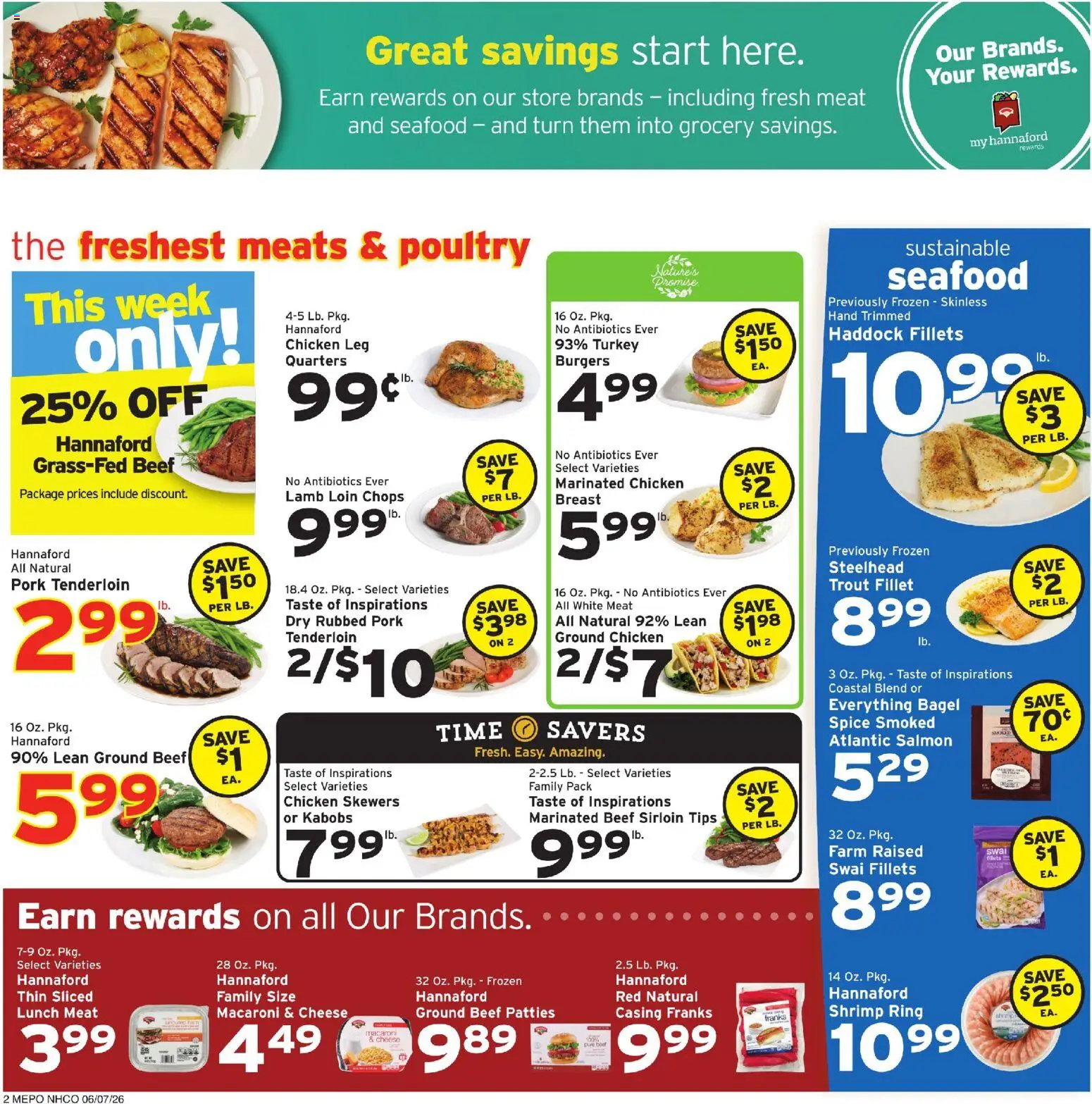 Hannaford Weekly Ad - valid from 07.06.2026 | Page: 2 | Products: Ring, Cheese, Pork, Seafood