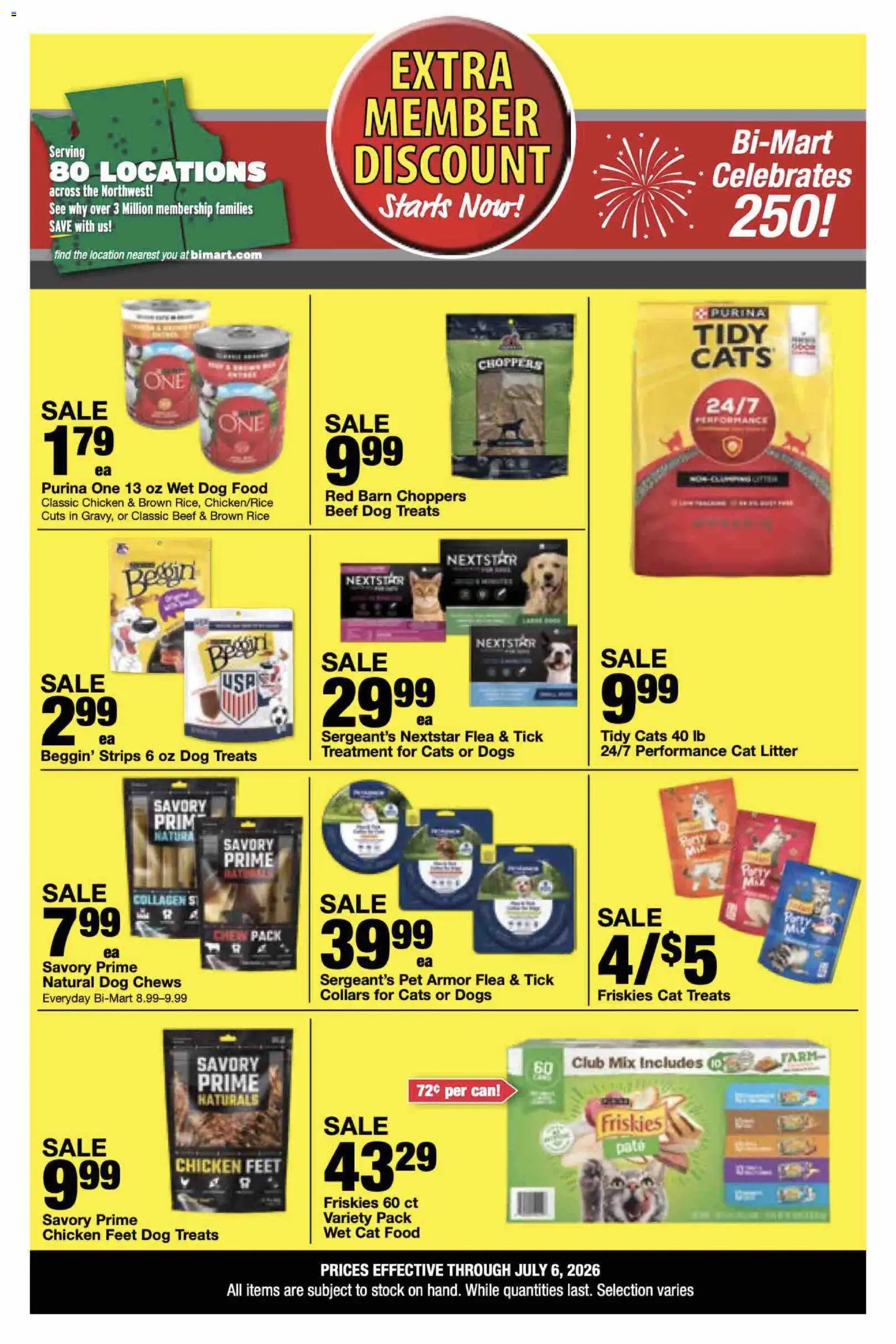 Bi-Mart Extra Member Discount - valid from 06/23/2026 | Page: 16 | Products: Dog Food, Cat Food, Rice, Beef