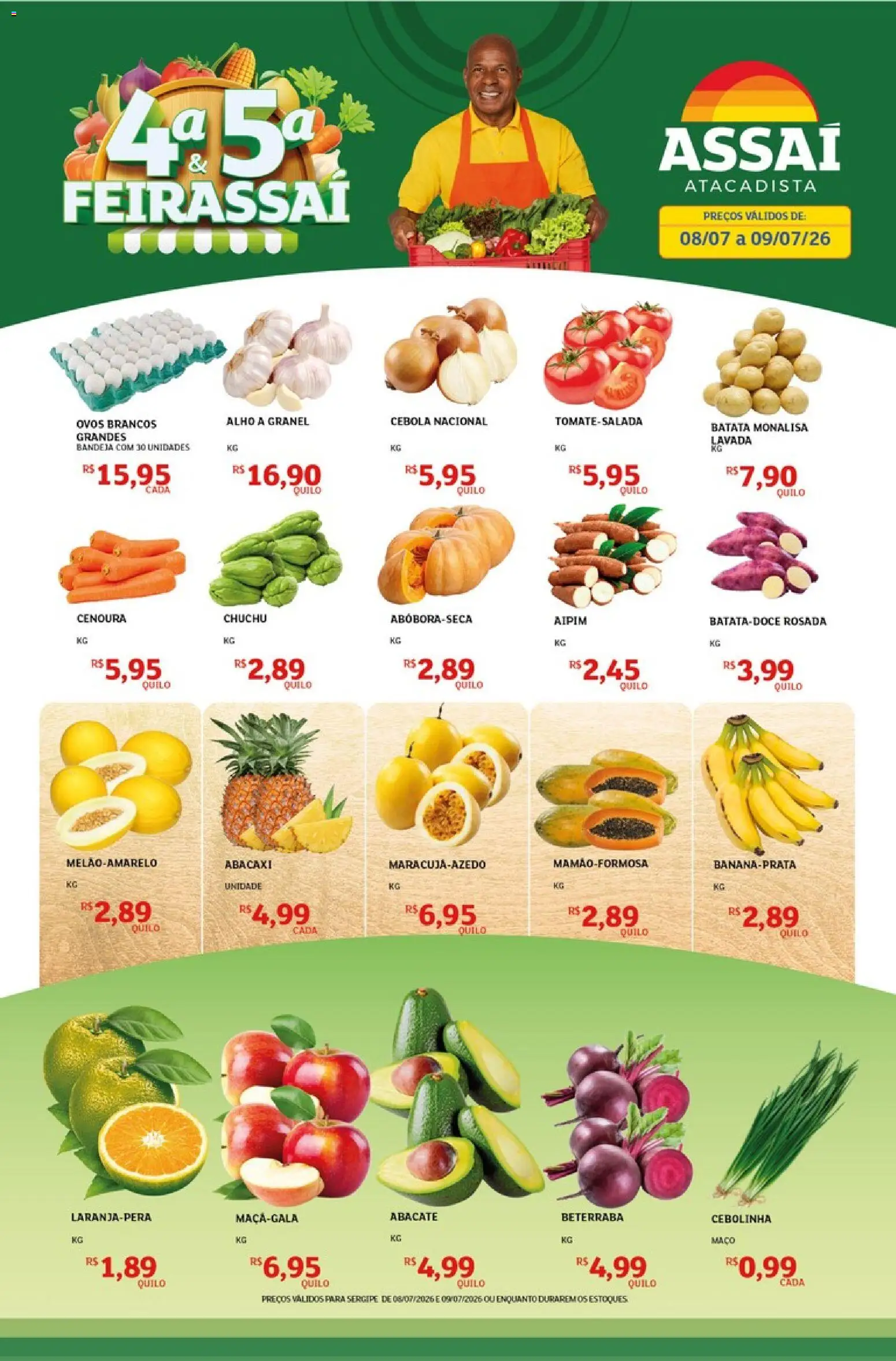 Assaí Atacadista Folheto - válido de 08/07/2026 | Página: 1 | Produtos: Cebola, Abacaxi, Cenoura, Batata