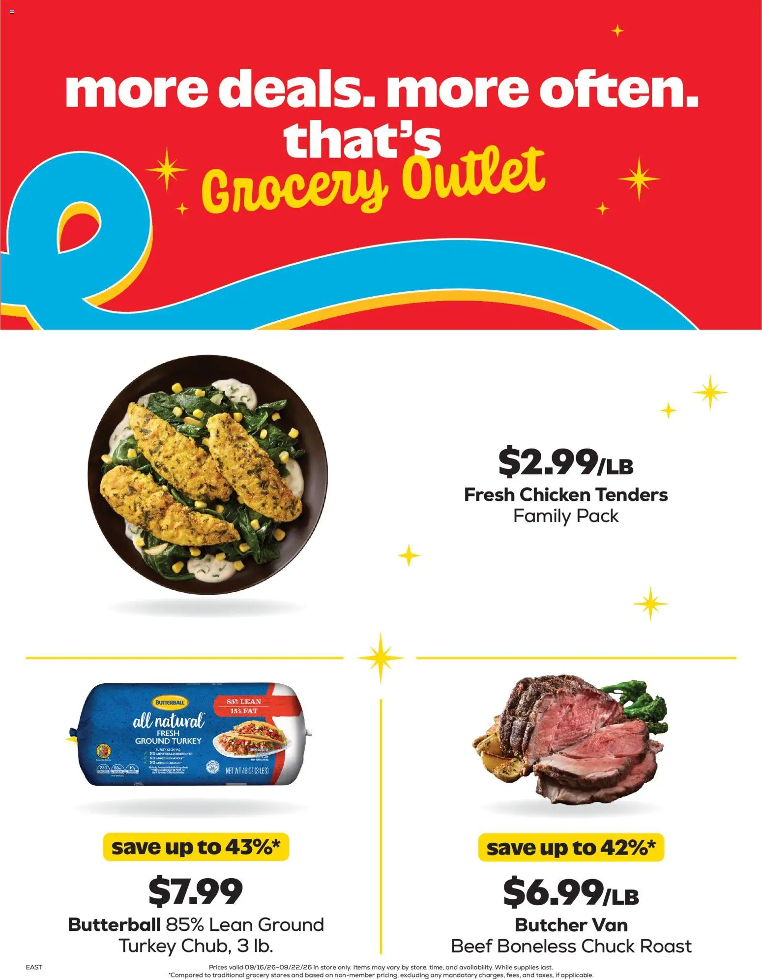 Grocery Outlet Weekly Ad - valid from 09/16/2026 | Page: 3 | Products: Turkey, Ground turkey, Chicken, Beef
