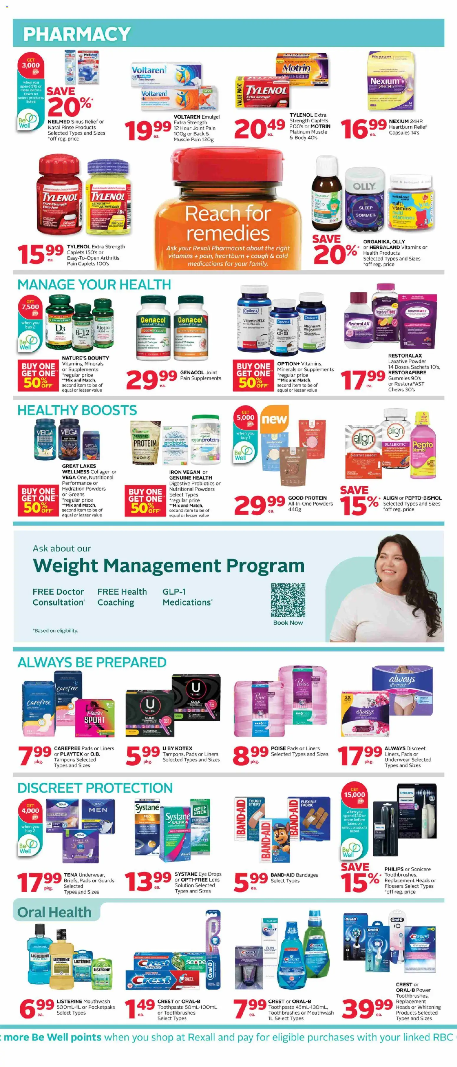 Rexall flyer valid from Sep 25, 2026 | Page: 7 | Products: Listerine, Tampons, Toothpaste, Protein