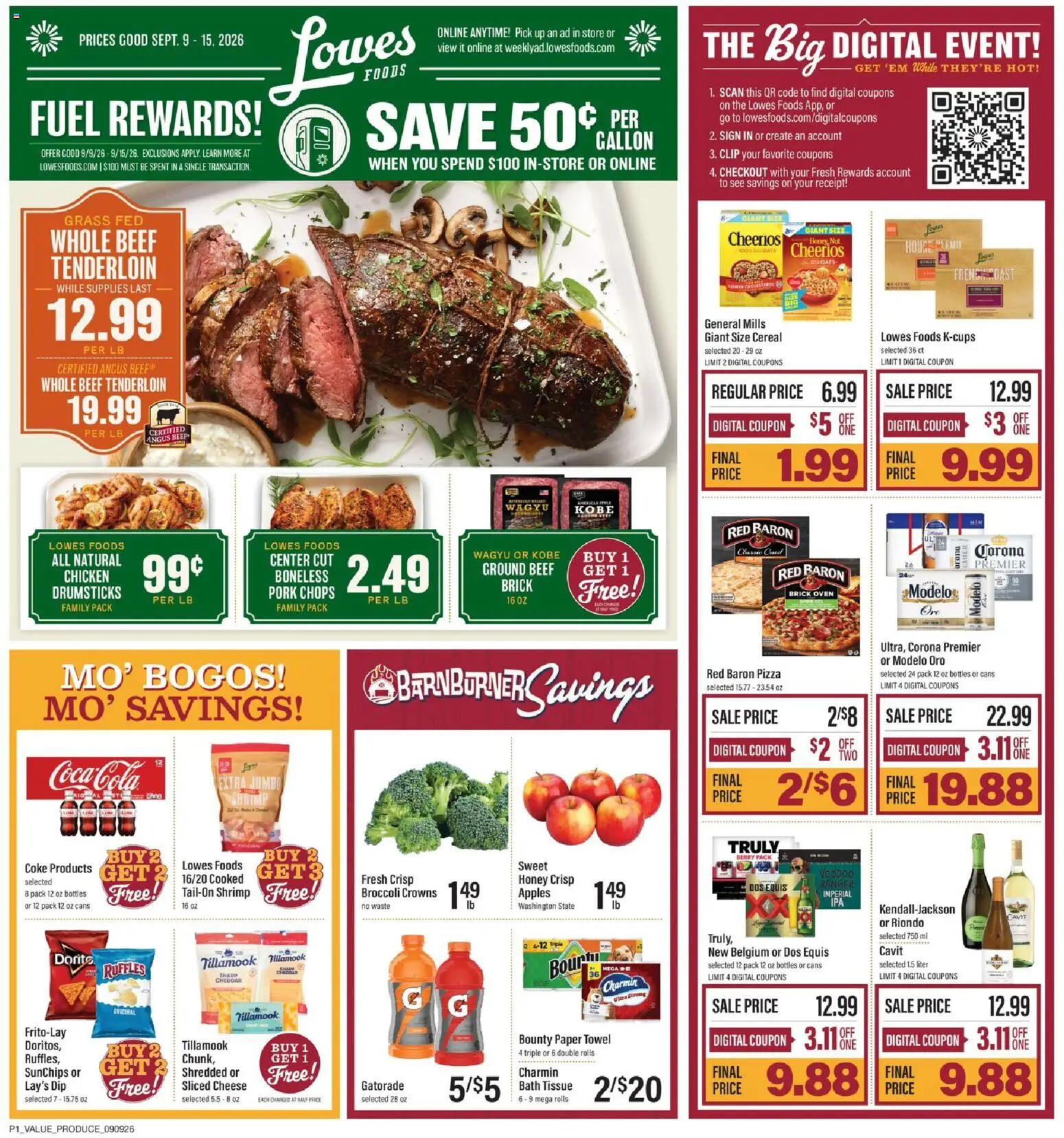 Lowes Foods Weekly Ad - valid from 09/09/2026 | Page: 1 | Products: Sliced cheese, Shrimp, Cheese, Drumsticks