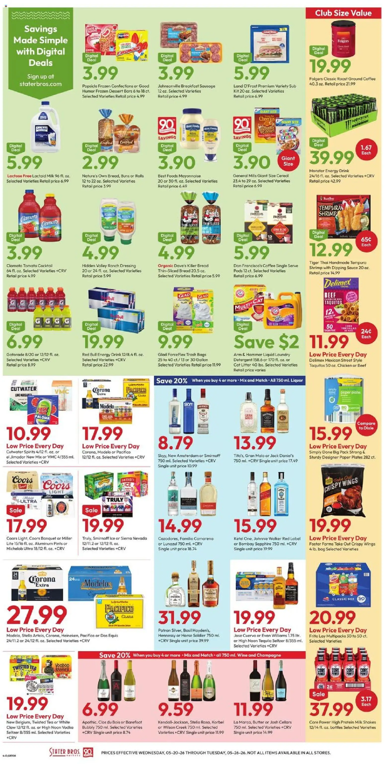 Stater Bros Weekly Ad - valid from 20.05.2026 | Page: 4 | Products: Bread, Wine, Mayonnaise, Bag