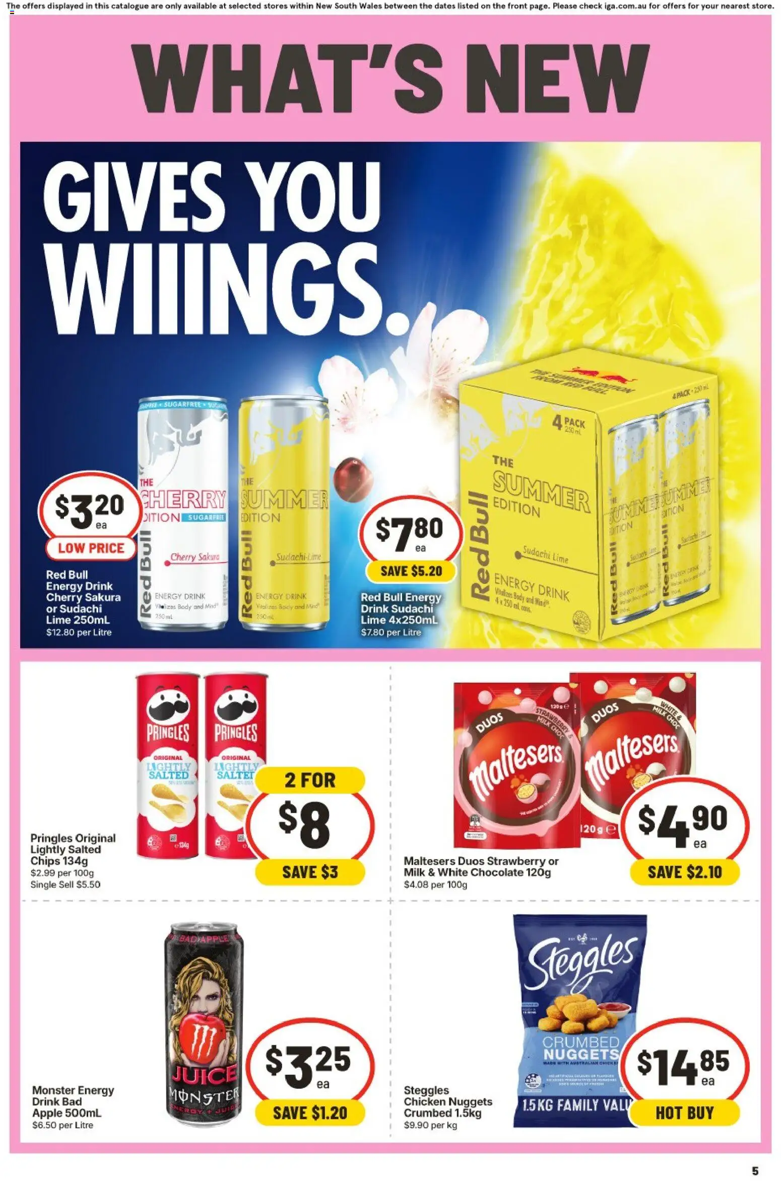 IGA catalogue - valid from 26/08/2026 | Page: 5 | Products: Chocolate, Chicken, Chips, Red Bull