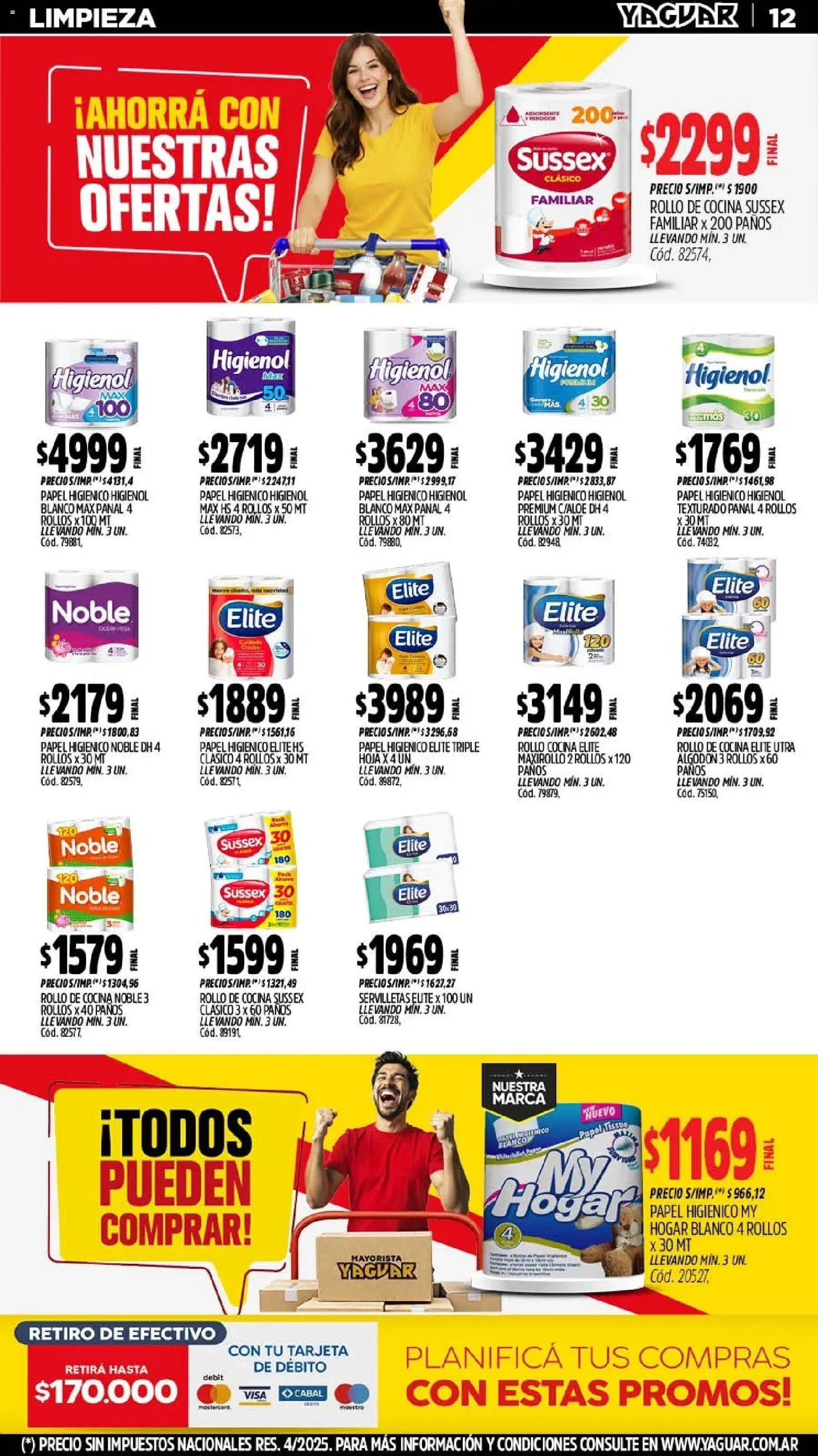 Yaguar - Oferta Semanal Mar del Plata │ válido desde el 11.05.2026 | Página: 12 | Productos: Algodón, Cocina, Servilletas, Huevo
