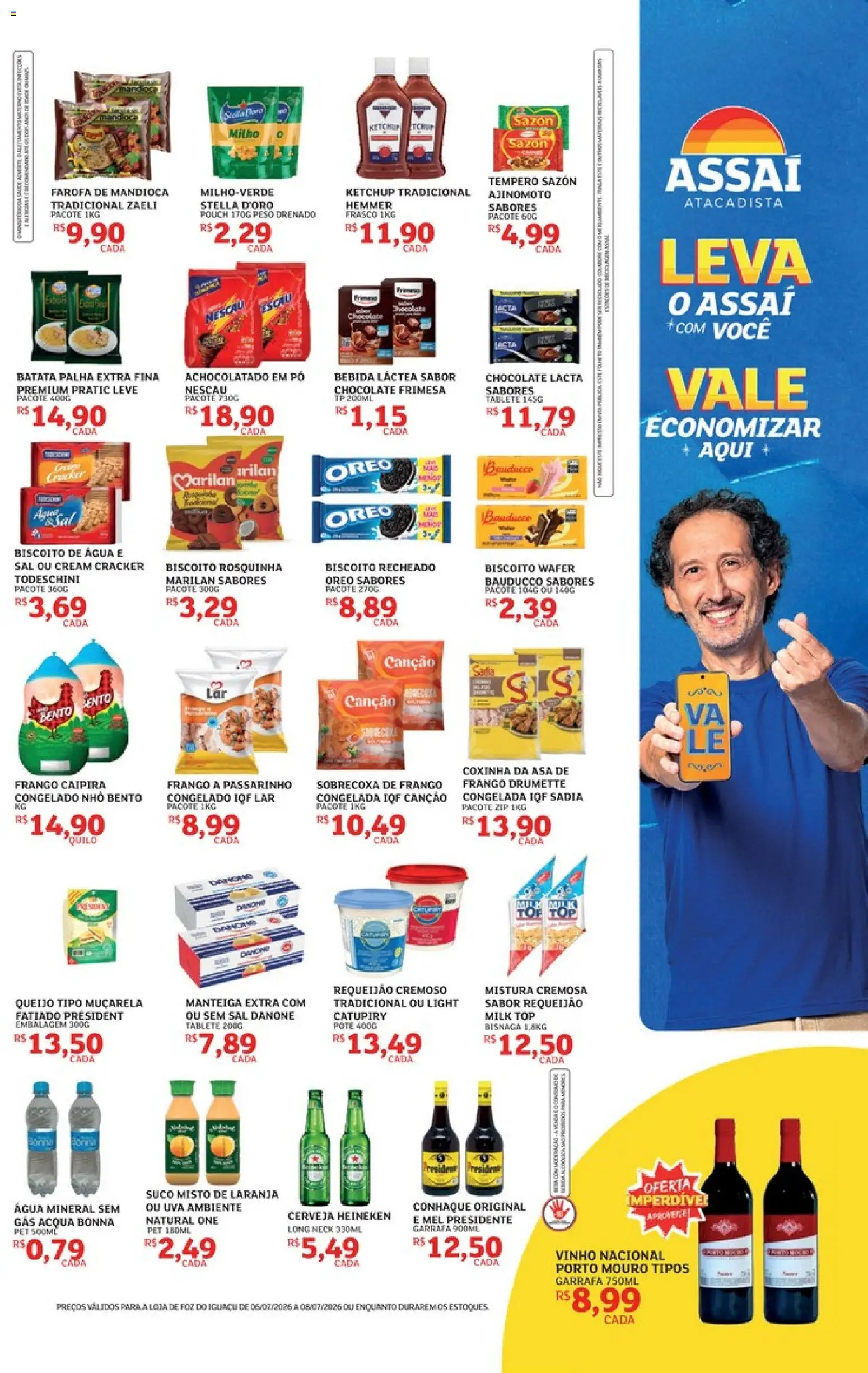 Assaí Atacadista Folheto - válido de 06/07/2026 | Página: 3 | Produtos: Conhaque, Heineken, Sal, Requeijão