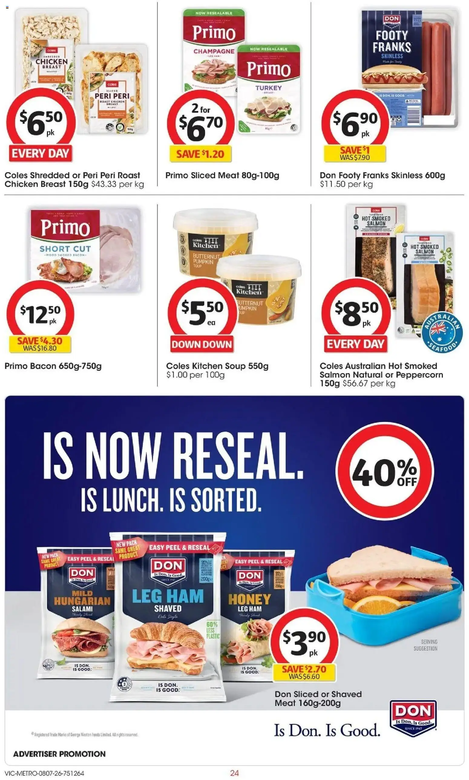 Coles catalogue - valid from 07/07/2026 | Page: 24 | Products: Bacon, Salami, Peel, Salmon