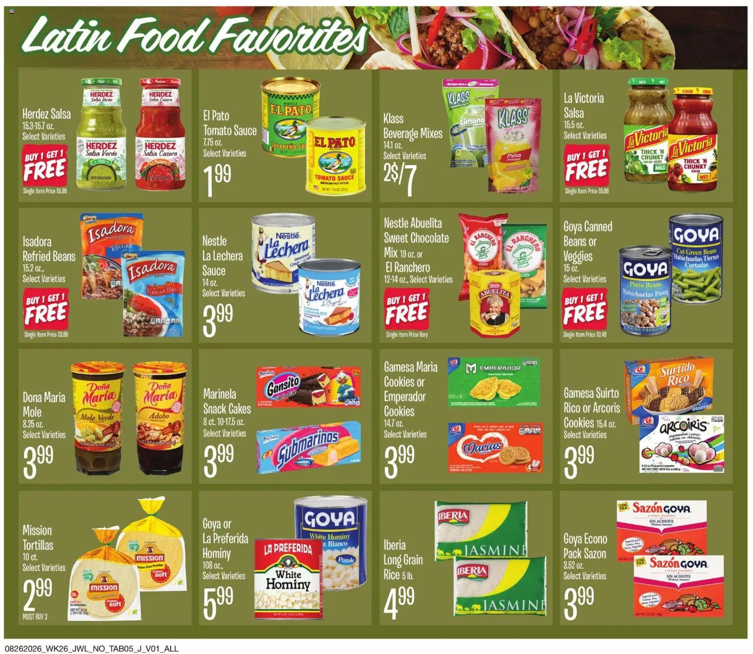 Jewel Osco Ad - valid from 08/26/2026 | Page: 5 | Products: Chocolate, Rice, Tortillas, Beans