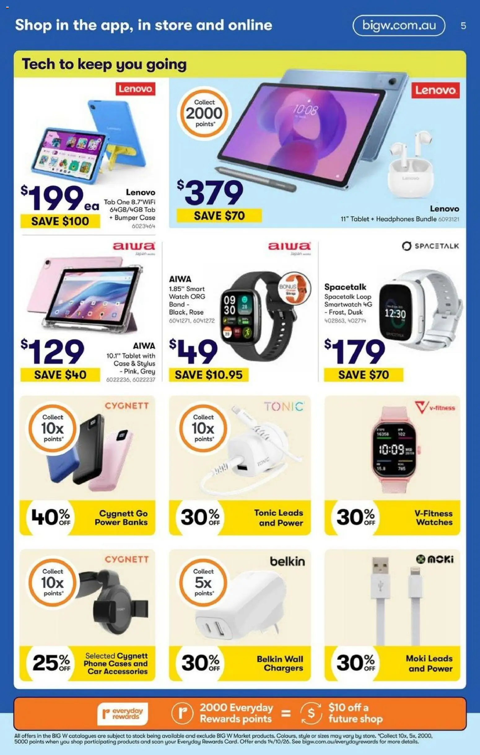 Big W catalogue - valid from 01/10/2026 | Page: 5 | Products: Watch, Tablet, Headphones, Smartwatch