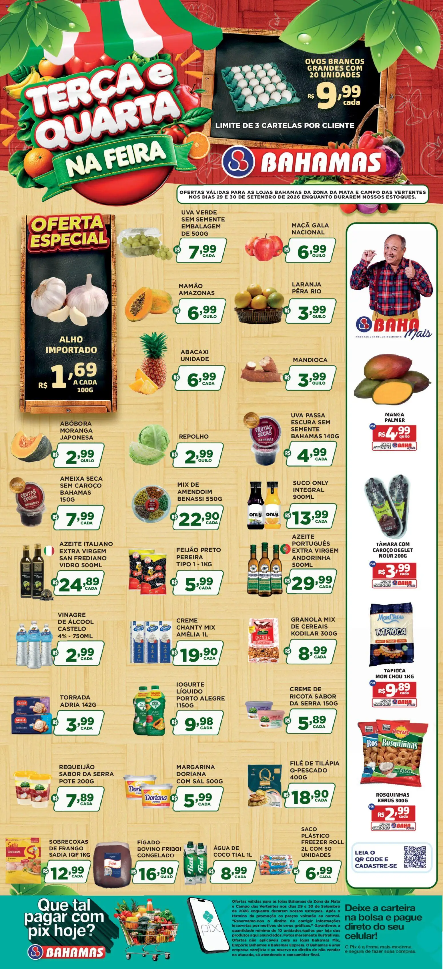 Bahamas Supermercados Folheto - válido de 29/09/2026 | Página: 1 | Produtos: Abóbora, Abacaxi, Granola, Filé de tilápia