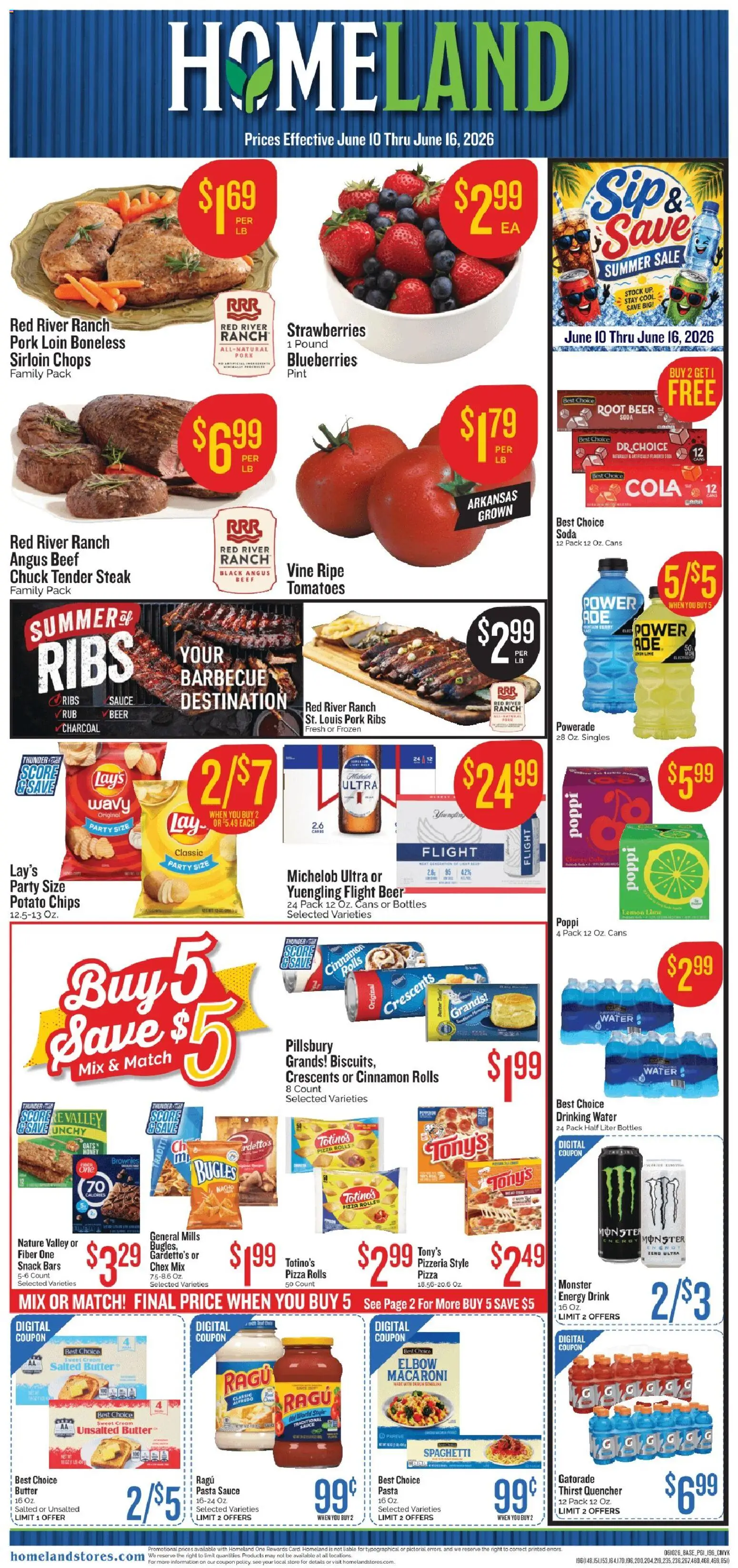 Homeland Weekly Ad - valid from 10.06.2026 | Page: 1 | Products: Pizza, Beer, Chips, Lemon
