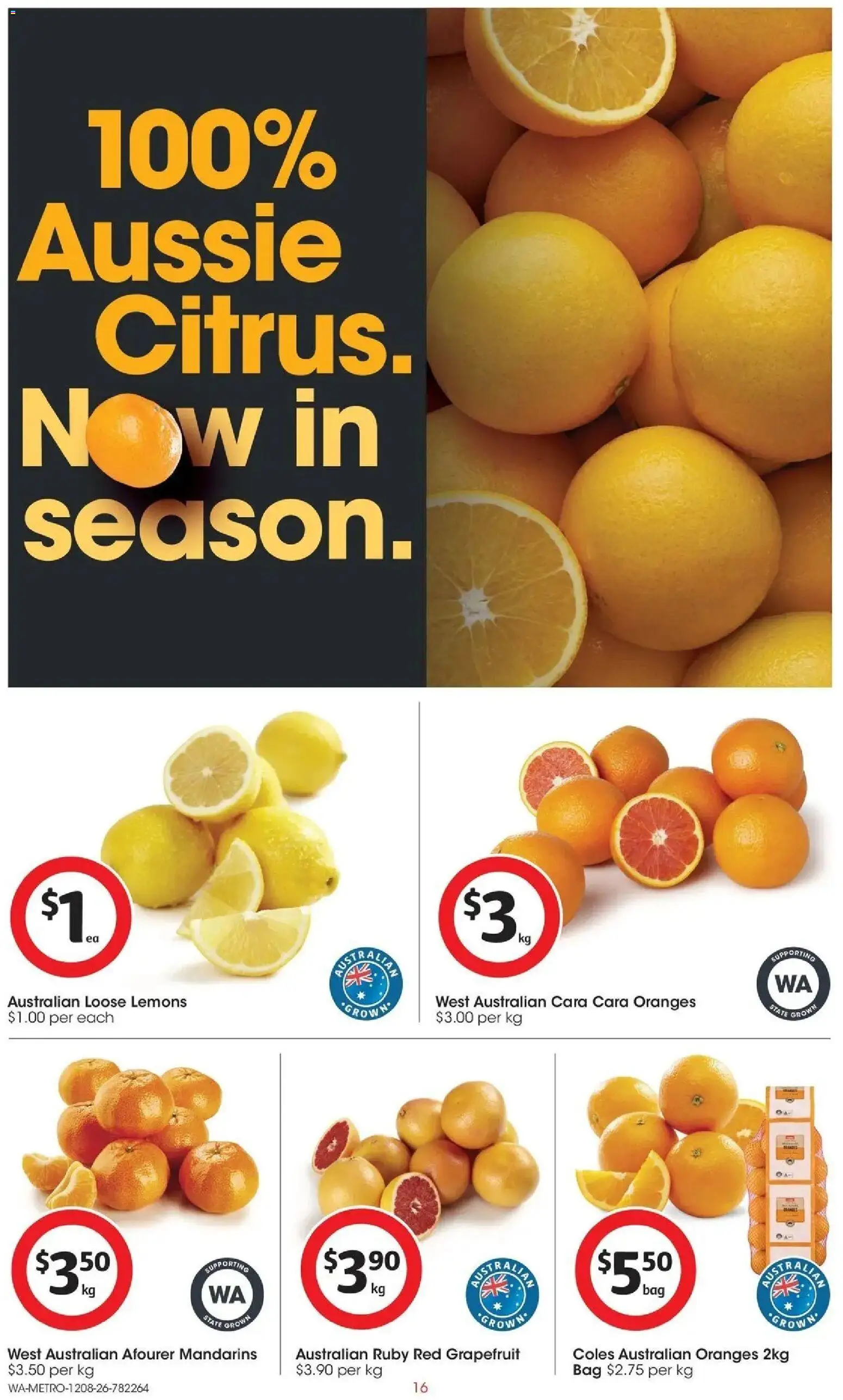 Coles catalogue - valid from 12/08/2026 | Page: 16 | Products: Oranges, Mandarins, Grapefruit, Bag