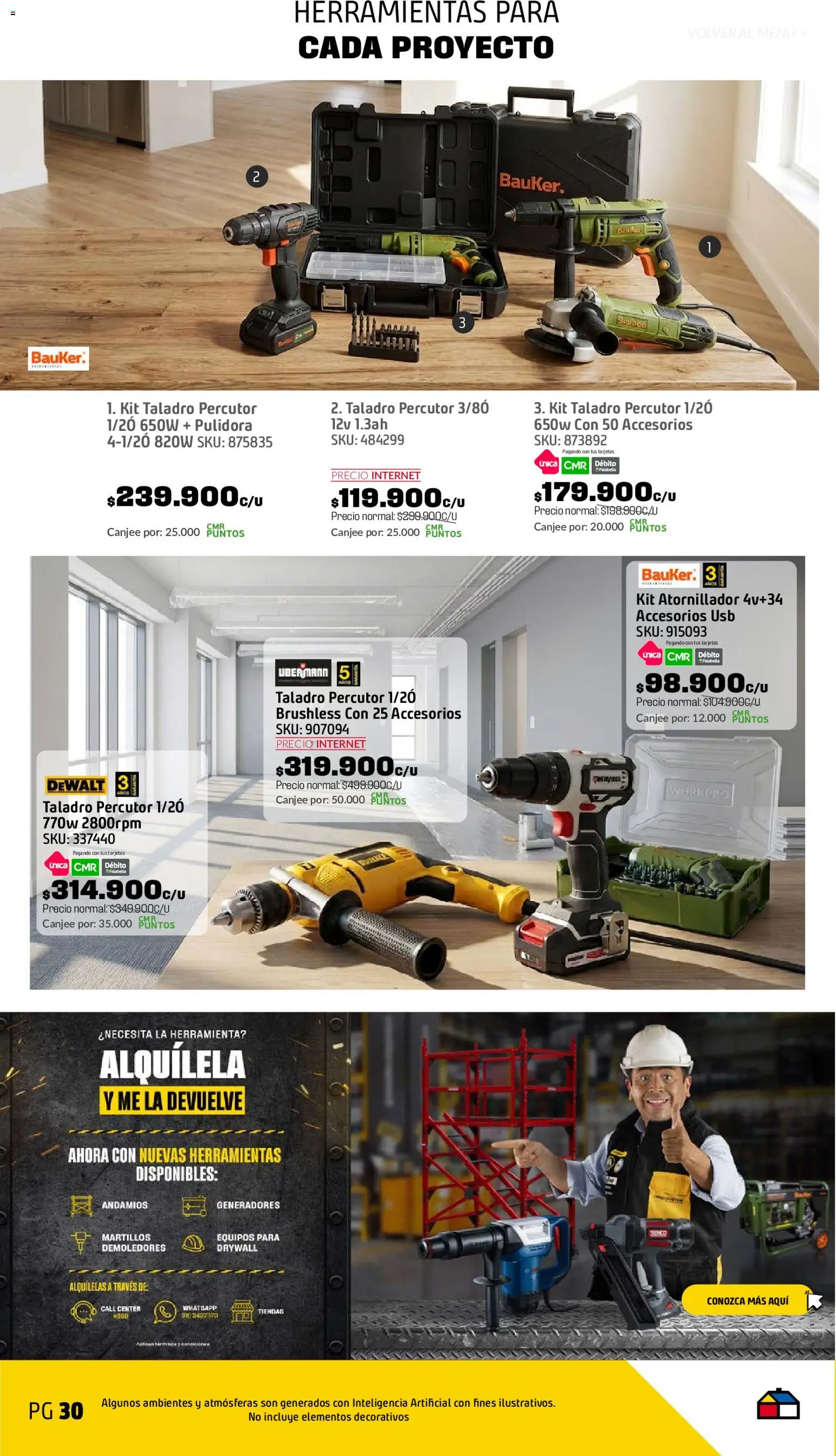 Homecenter revista - valida desde el 08/09/2026 | Página: 31 | Productos: Pulidora, Usb, Herramienta, Taladro