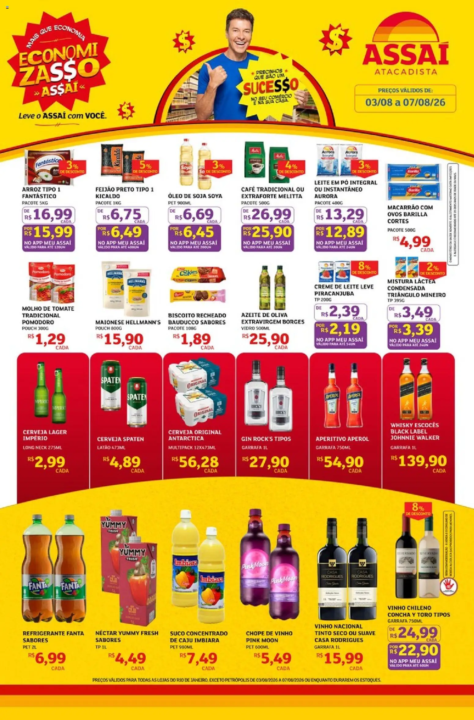 Assaí Atacadista Folheto - válido de 03/08/2026 | Página: 1 | Produtos: Suco, Arroz, Azeite, Leite em pó