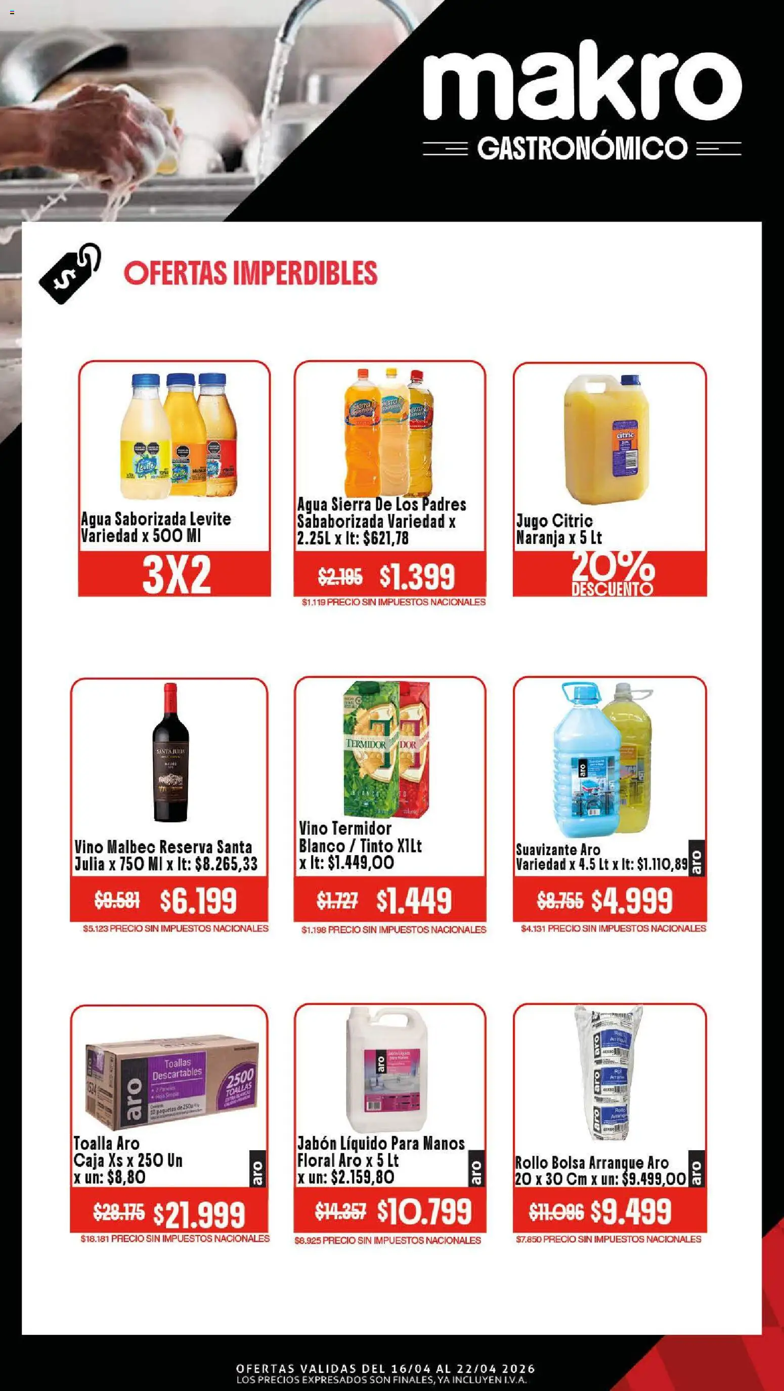 Makro Ofertas GASTRONÓMICO │ válido desde el 16.04.2026 | Página: 4 | Productos: Bolsa, Jabón líquido, Jugo, Suavizante