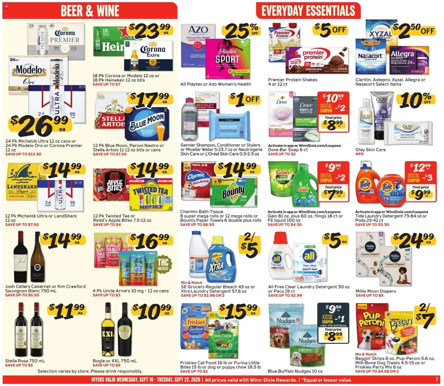 Winn Dixie Weekly Ad - valid from 09/16/2026 | Page: 7 | Products: Diapers, Conditioner, Beer, Heineken